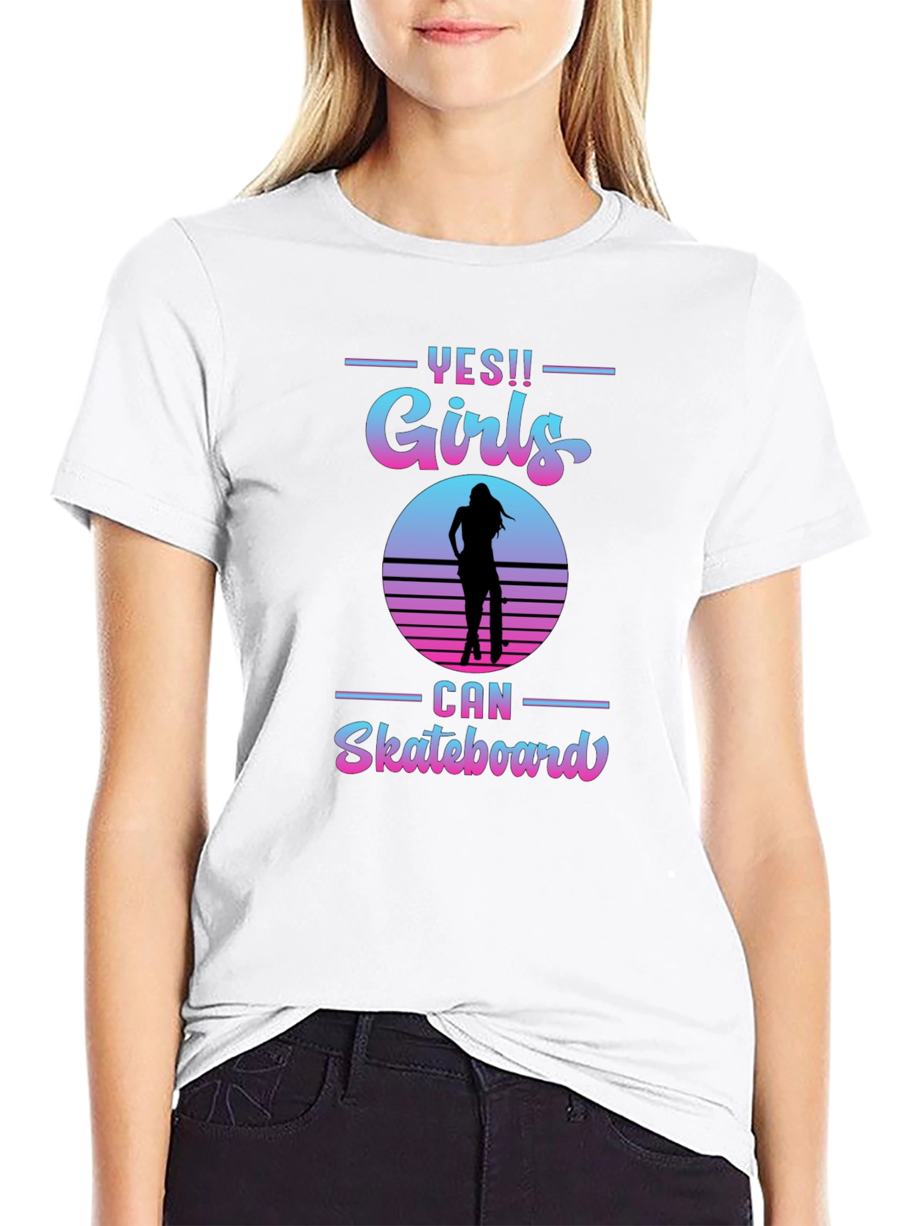Yes Girls Can Skateboard Graphic T-Shirt
