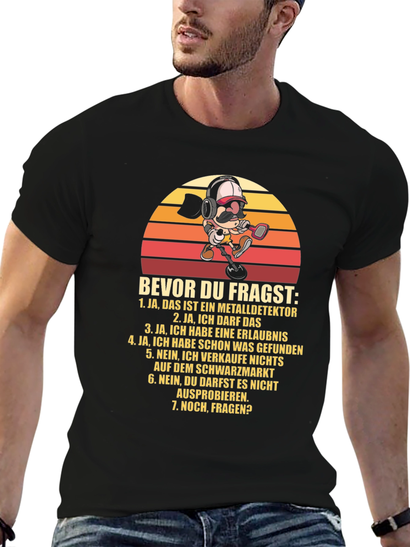 Metal Detector Cartoon T-Shirt - Funny German Text