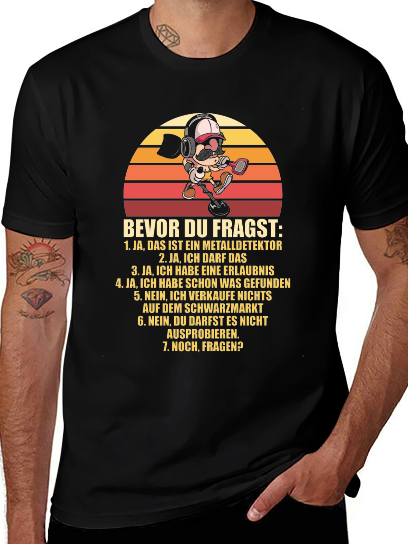 Metal Detector Cartoon T-Shirt - Funny German Text