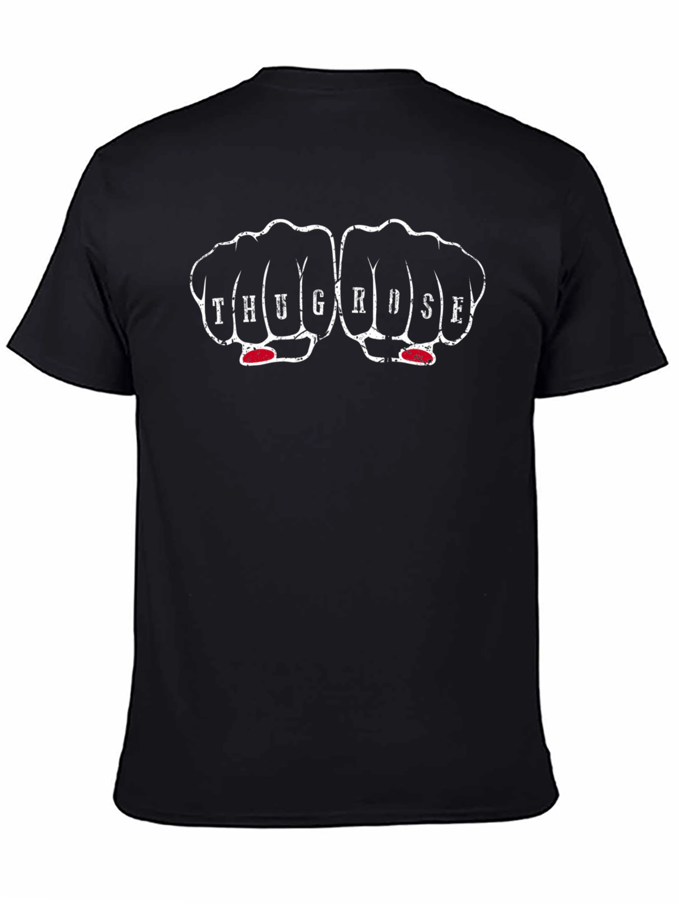 Thug Rose Fist Tattoo Graphic Black T-Shirt