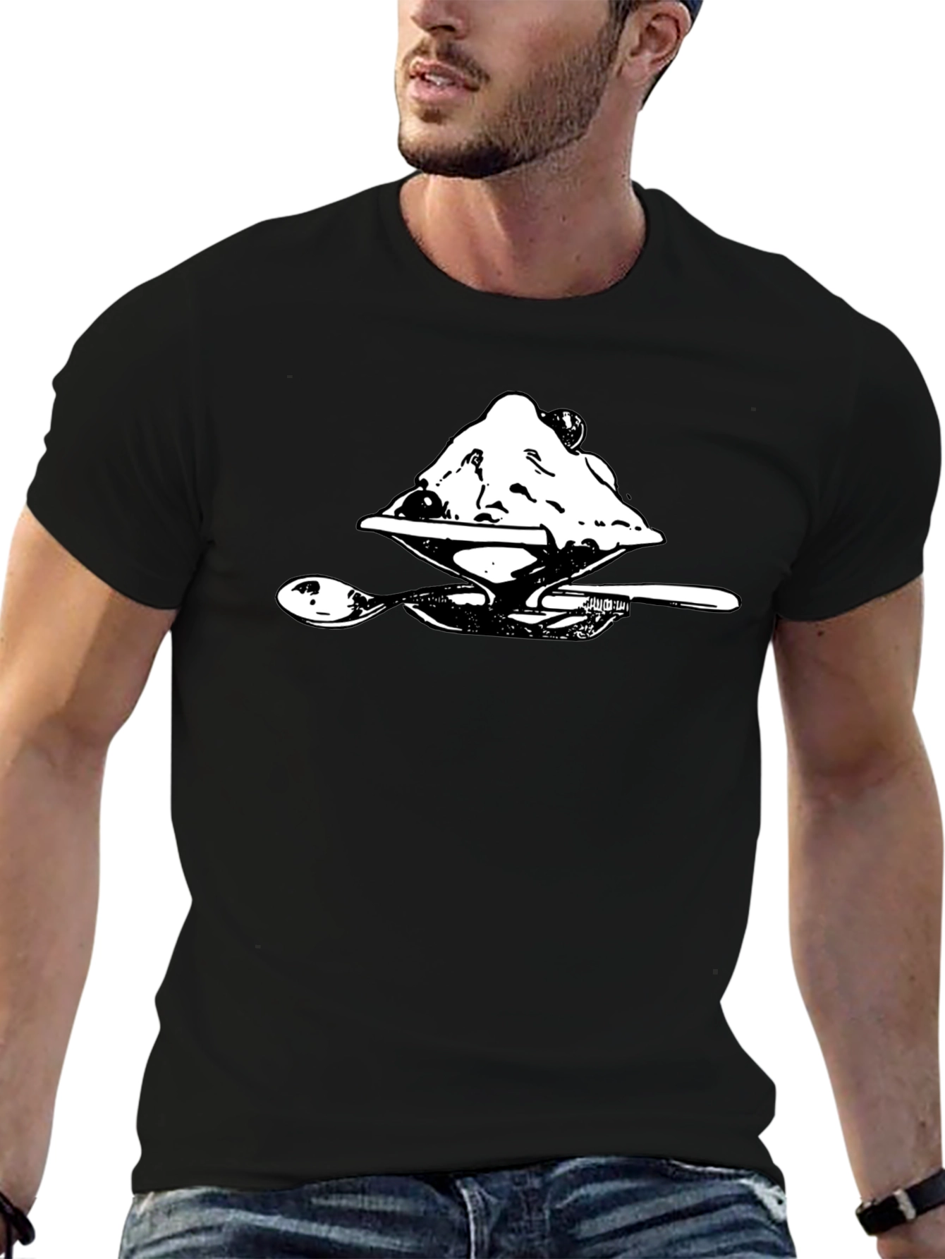 Ice Cream Dessert Graphic Tee - Soft Black Cotton