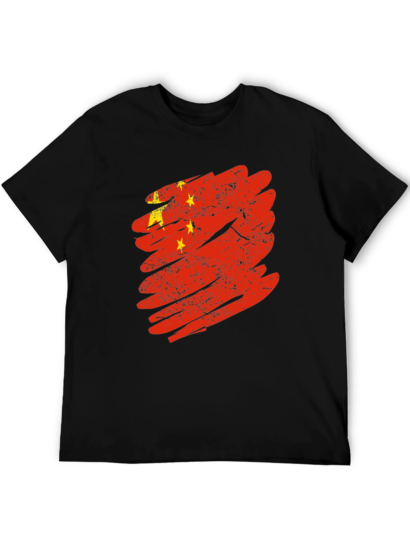 China Flag Brushstroke Graphic Tee - Black Cotton T-Shirt