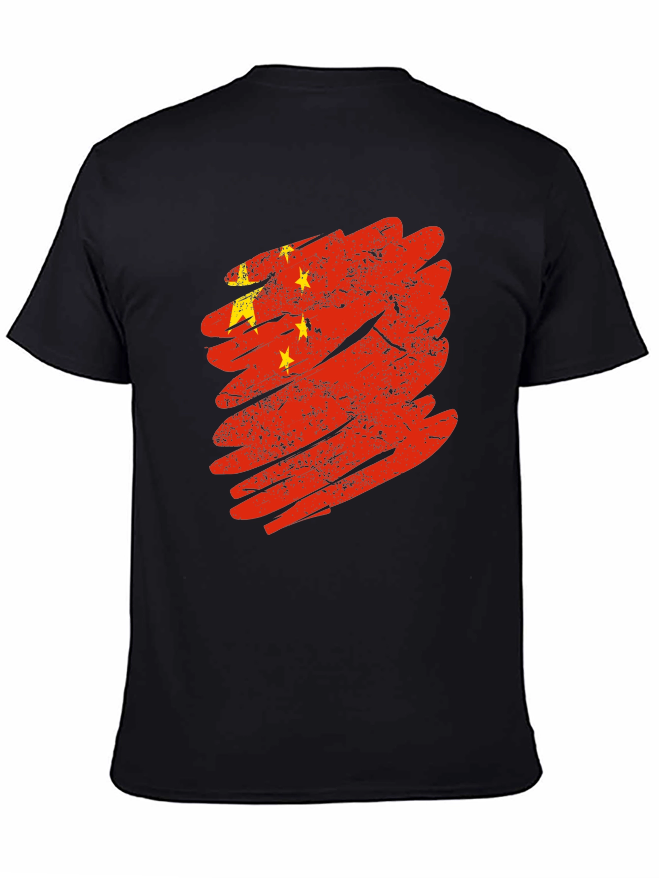 China Flag Brushstroke Graphic Tee - Black Cotton T-Shirt