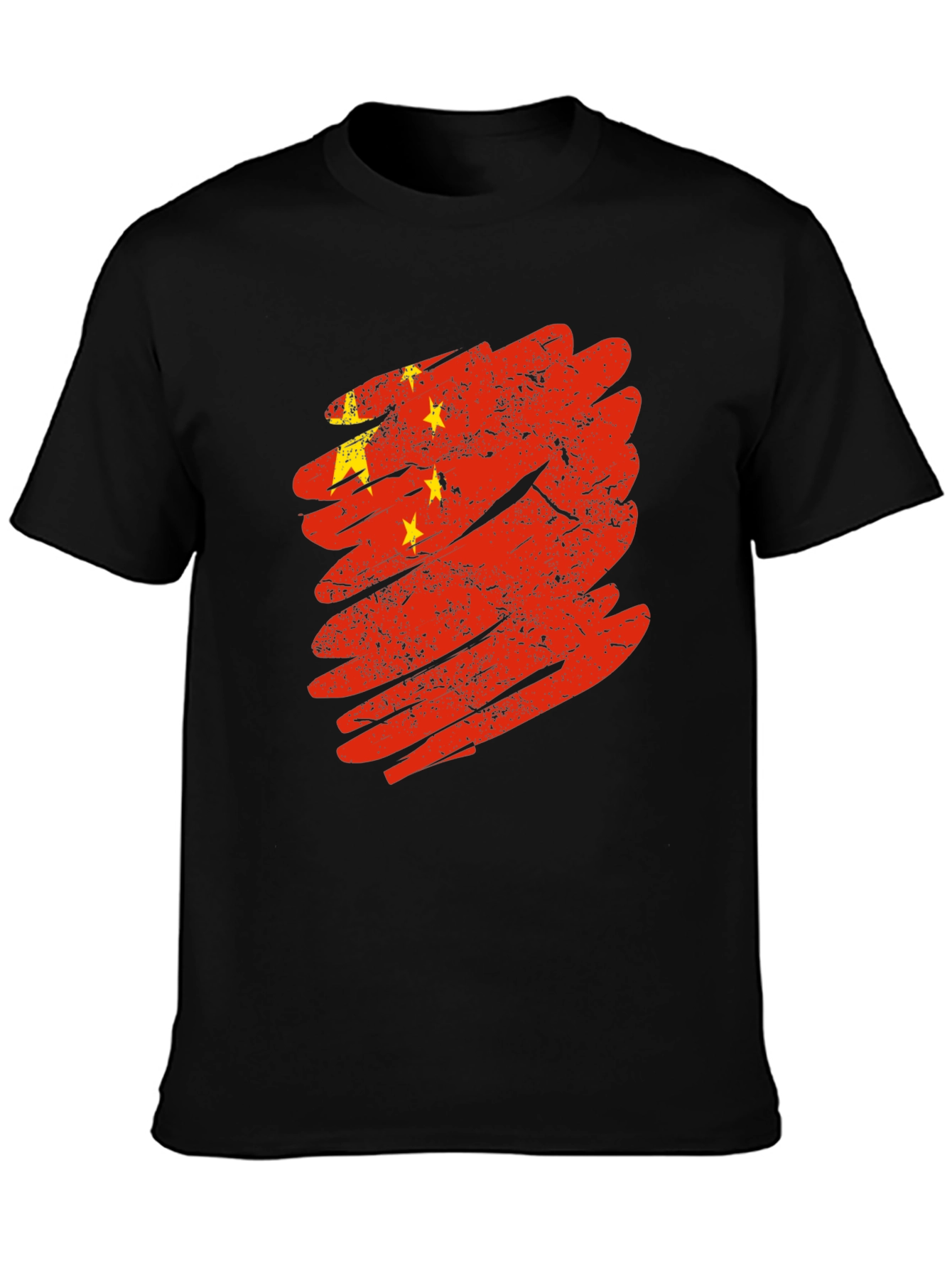 China Flag Brushstroke Graphic Tee - Black Cotton T-Shirt