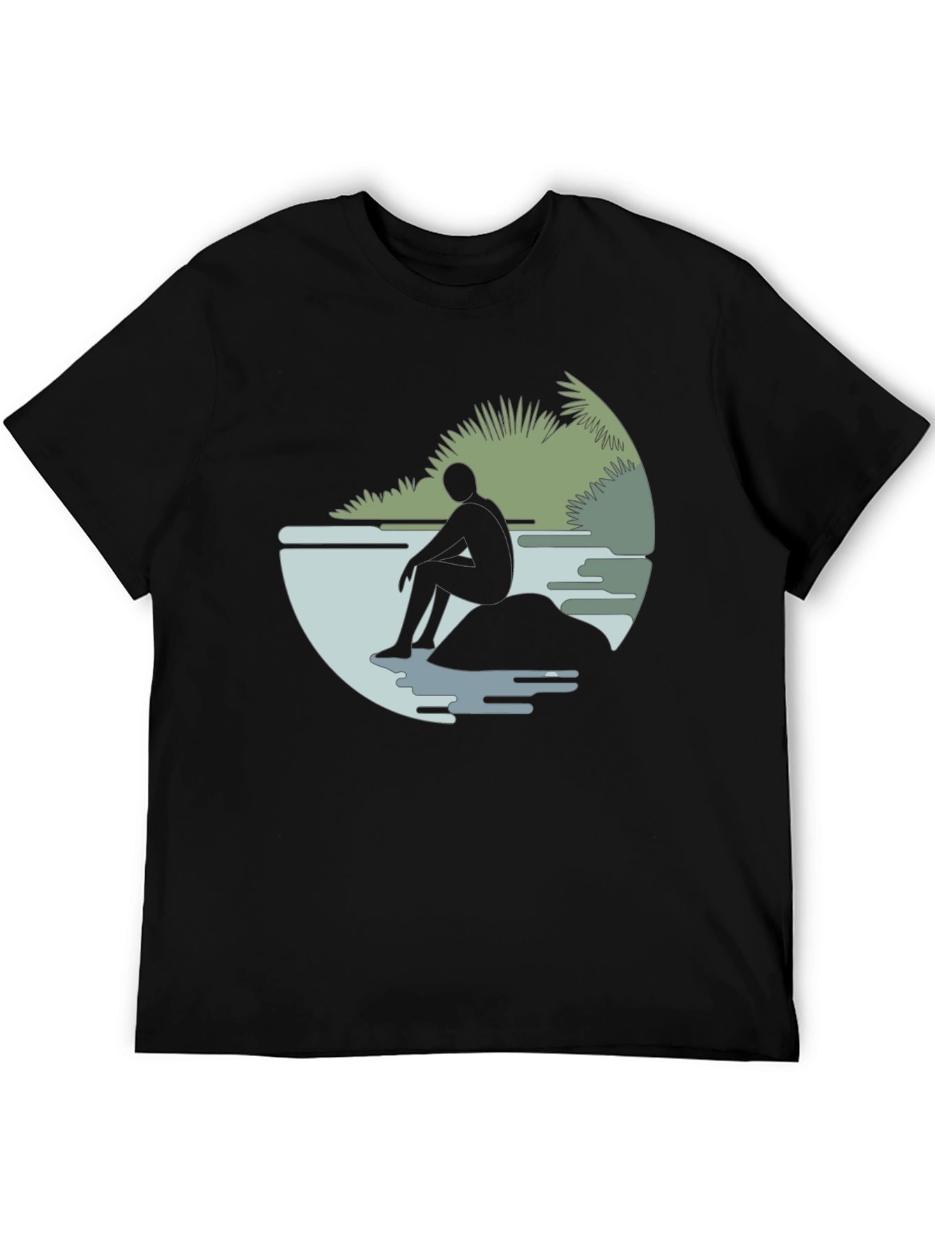 Contemplative Silhouette Graphic Tee - Black