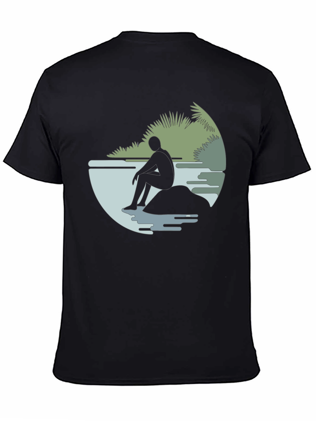 Contemplative Silhouette Graphic Tee - Black