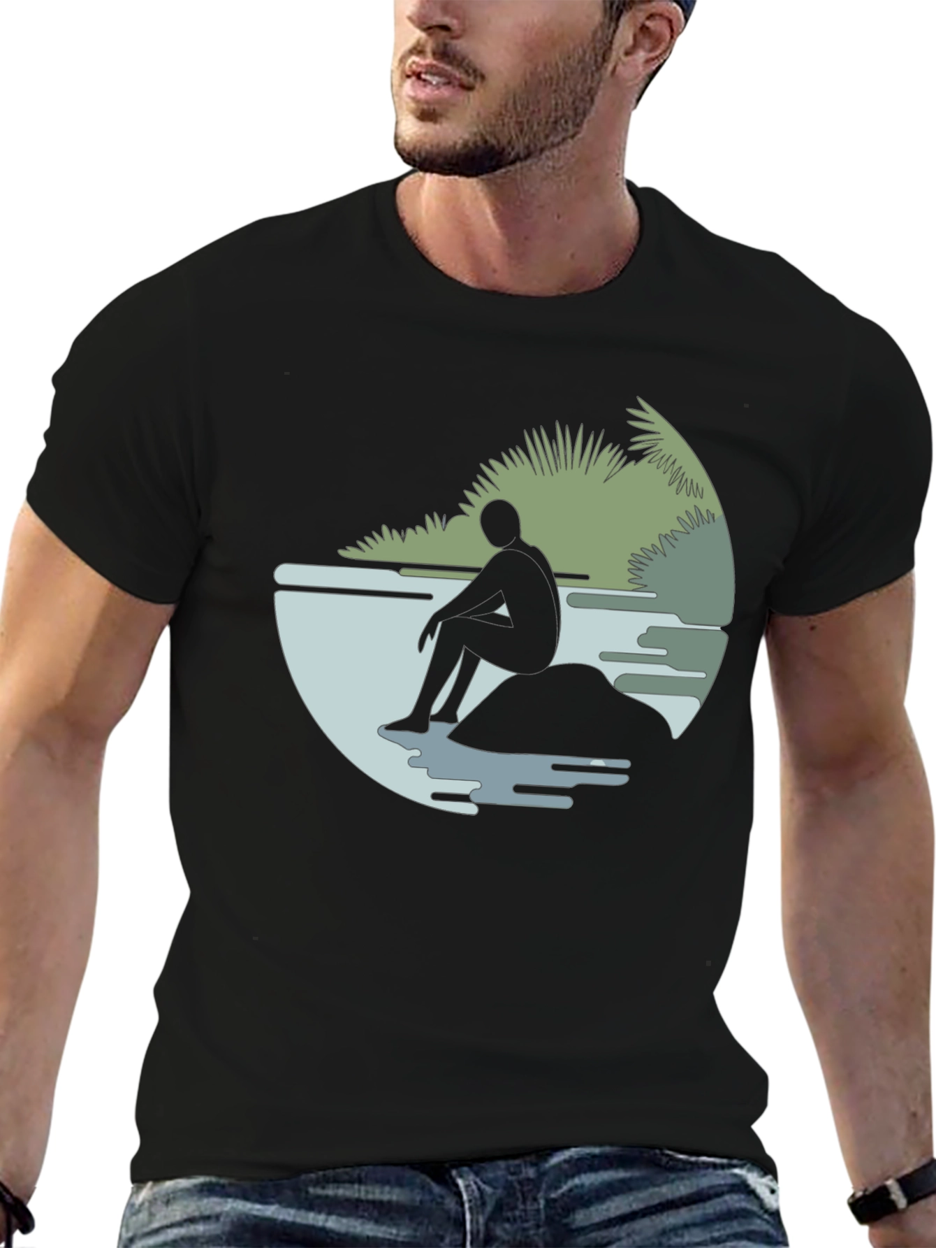 Contemplative Silhouette Graphic Tee - Black