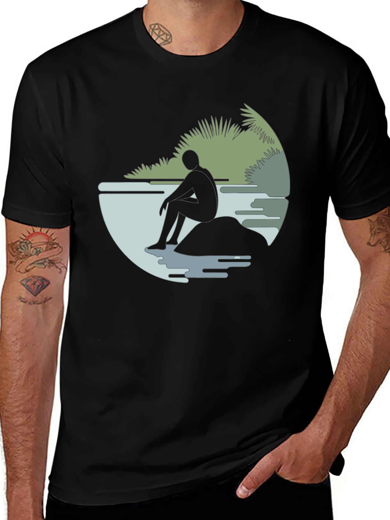 Contemplative Silhouette Graphic Tee - Black