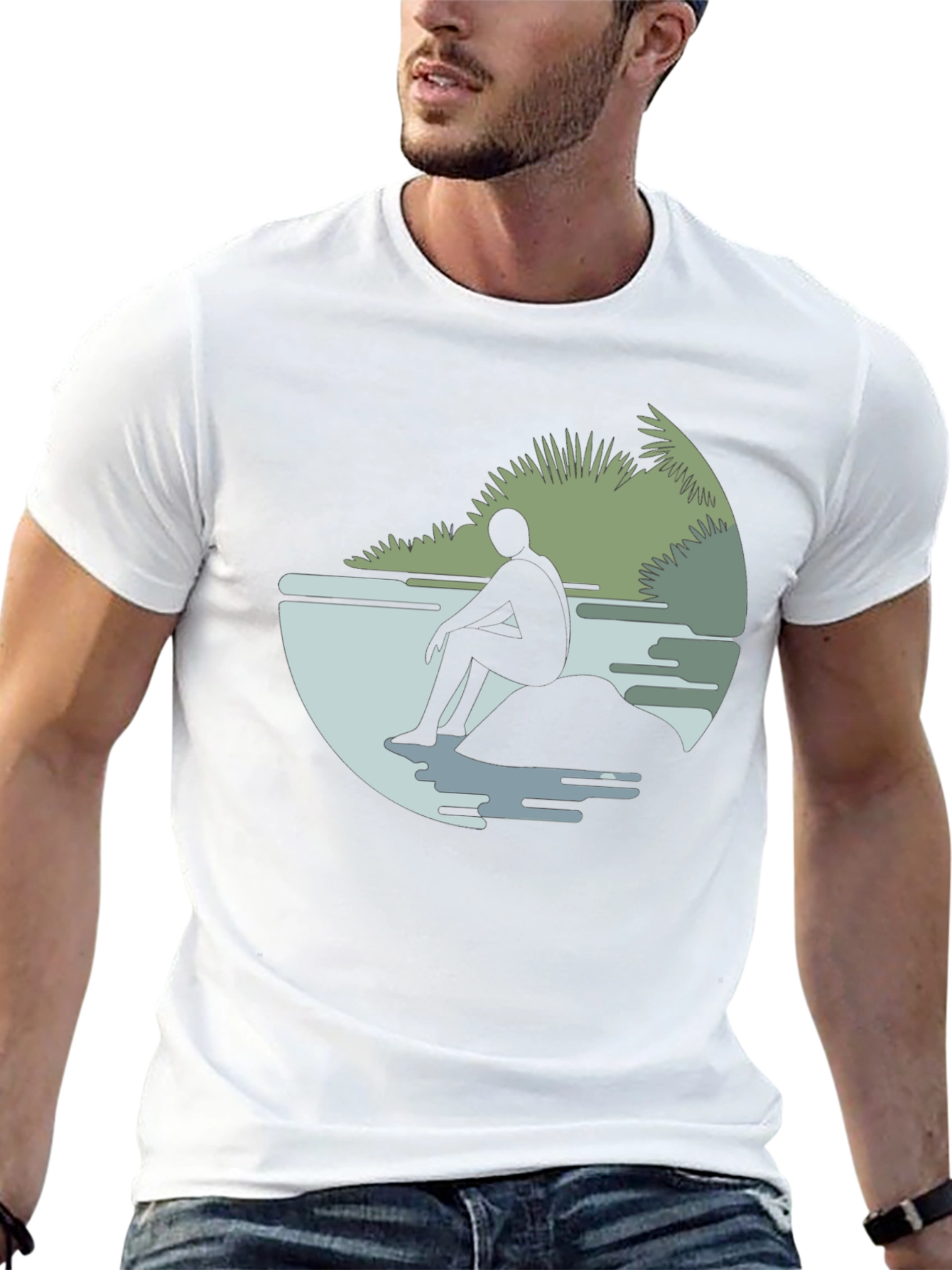 Contemplative Silhouette Graphic Tee - Black