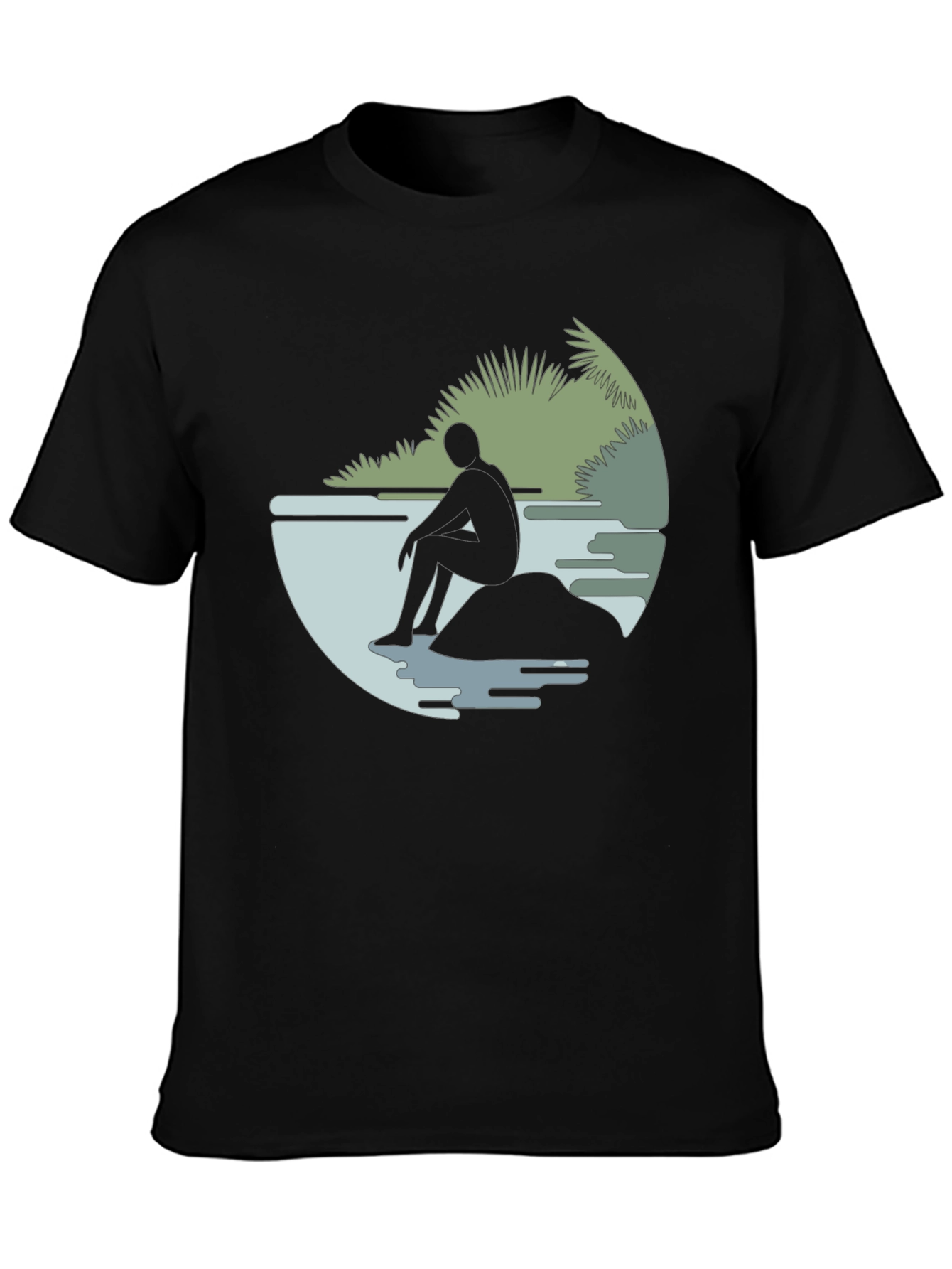 Contemplative Silhouette Graphic Tee - Black