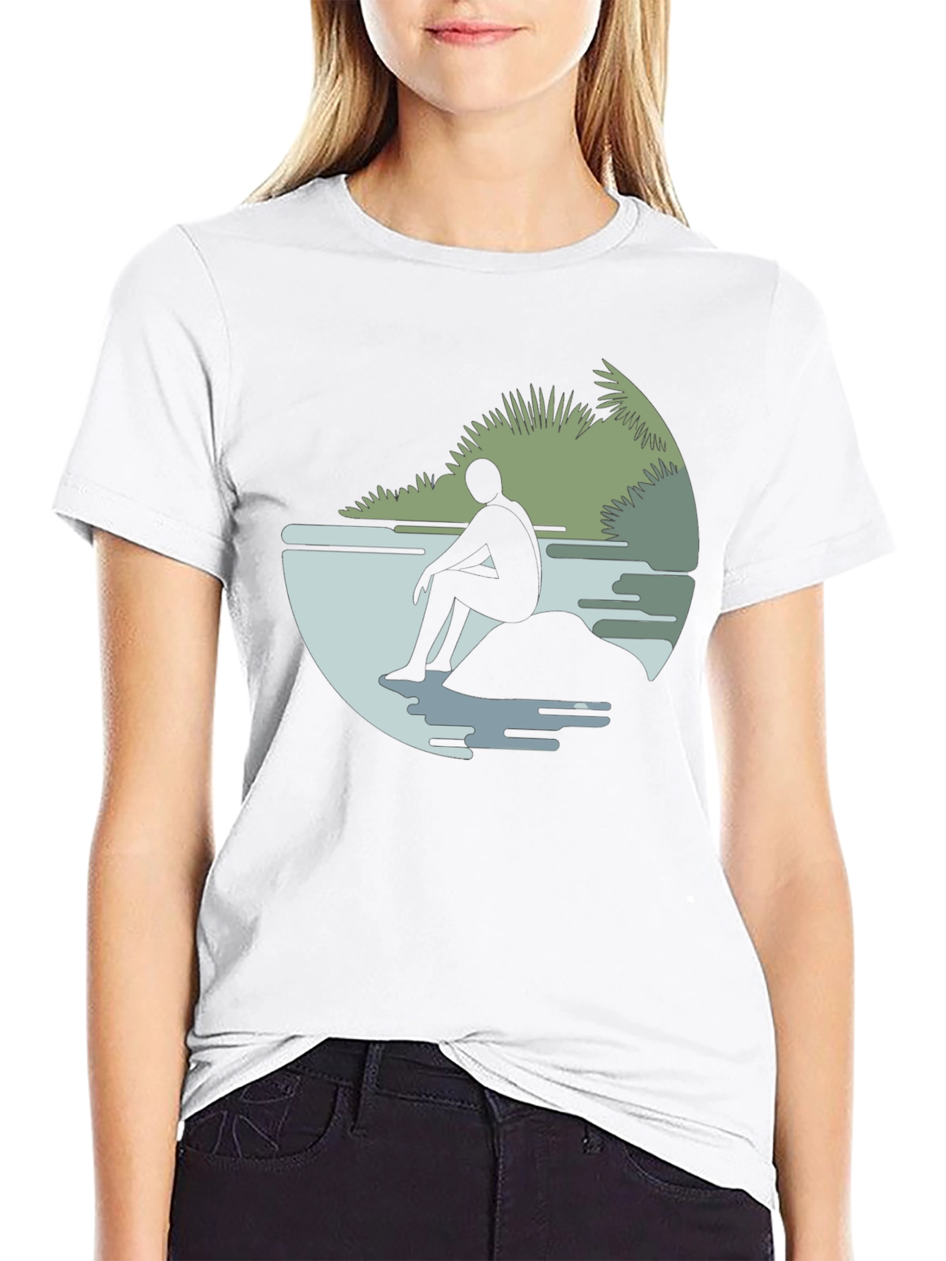 Contemplative Silhouette Graphic Tee - Black