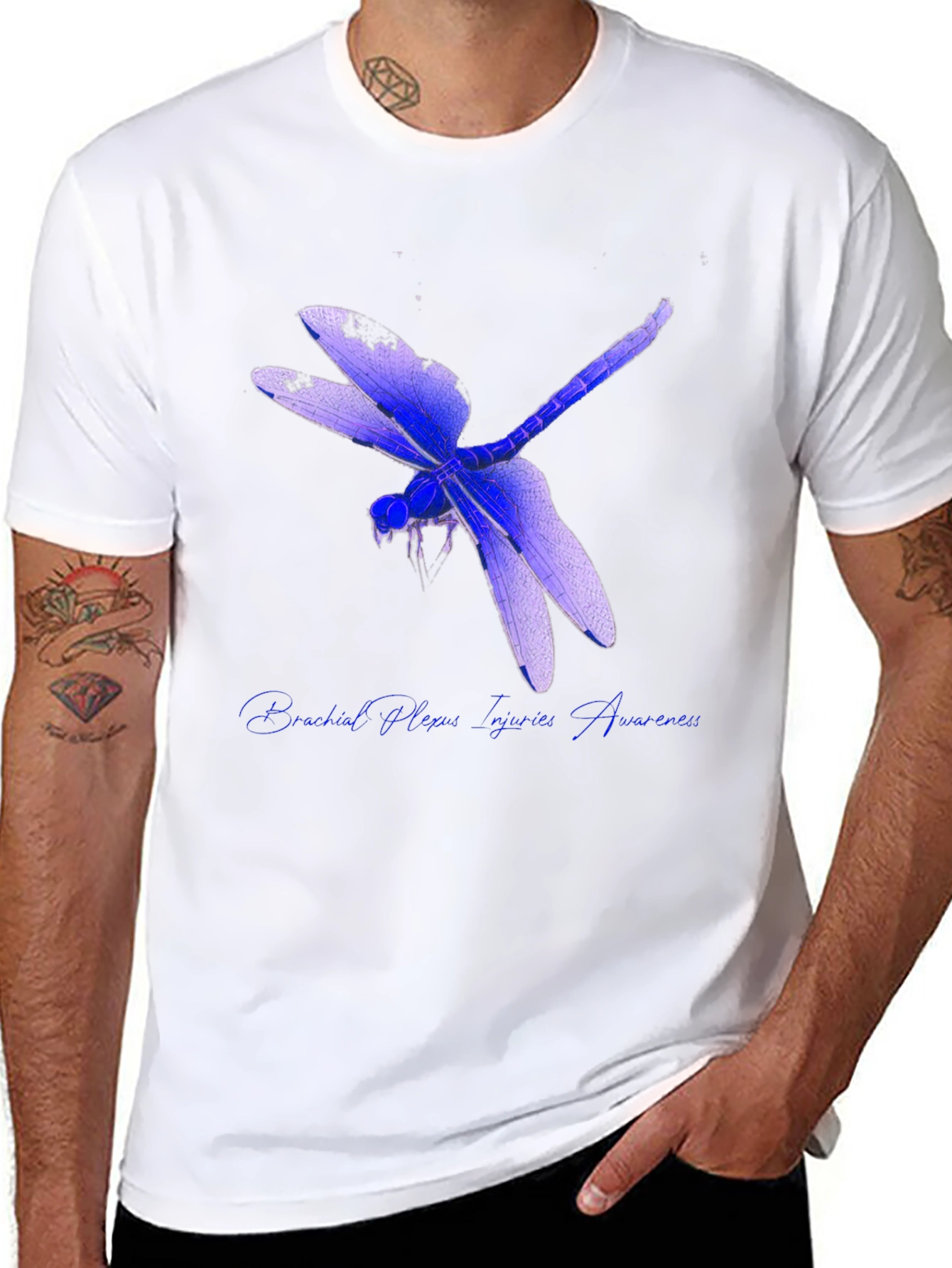 Black T-Shirt with Dragonfly Mental Health Awareness Design