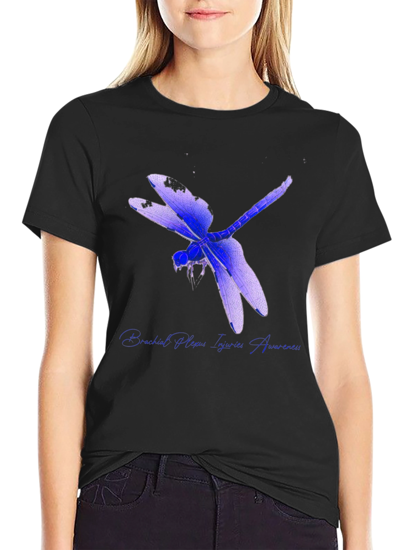 Black T-Shirt with Dragonfly Mental Health Awareness Design