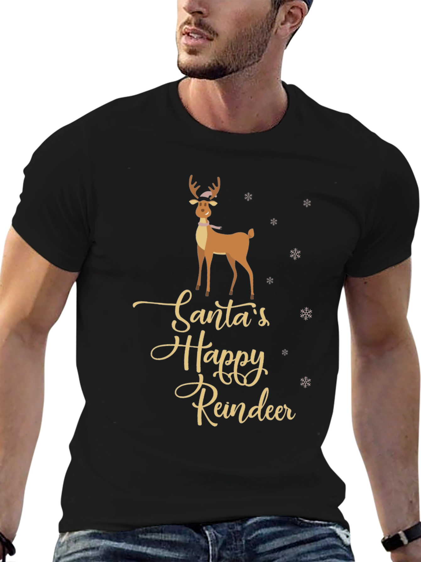 Santas Happy Reindeer Graphic T-Shirt