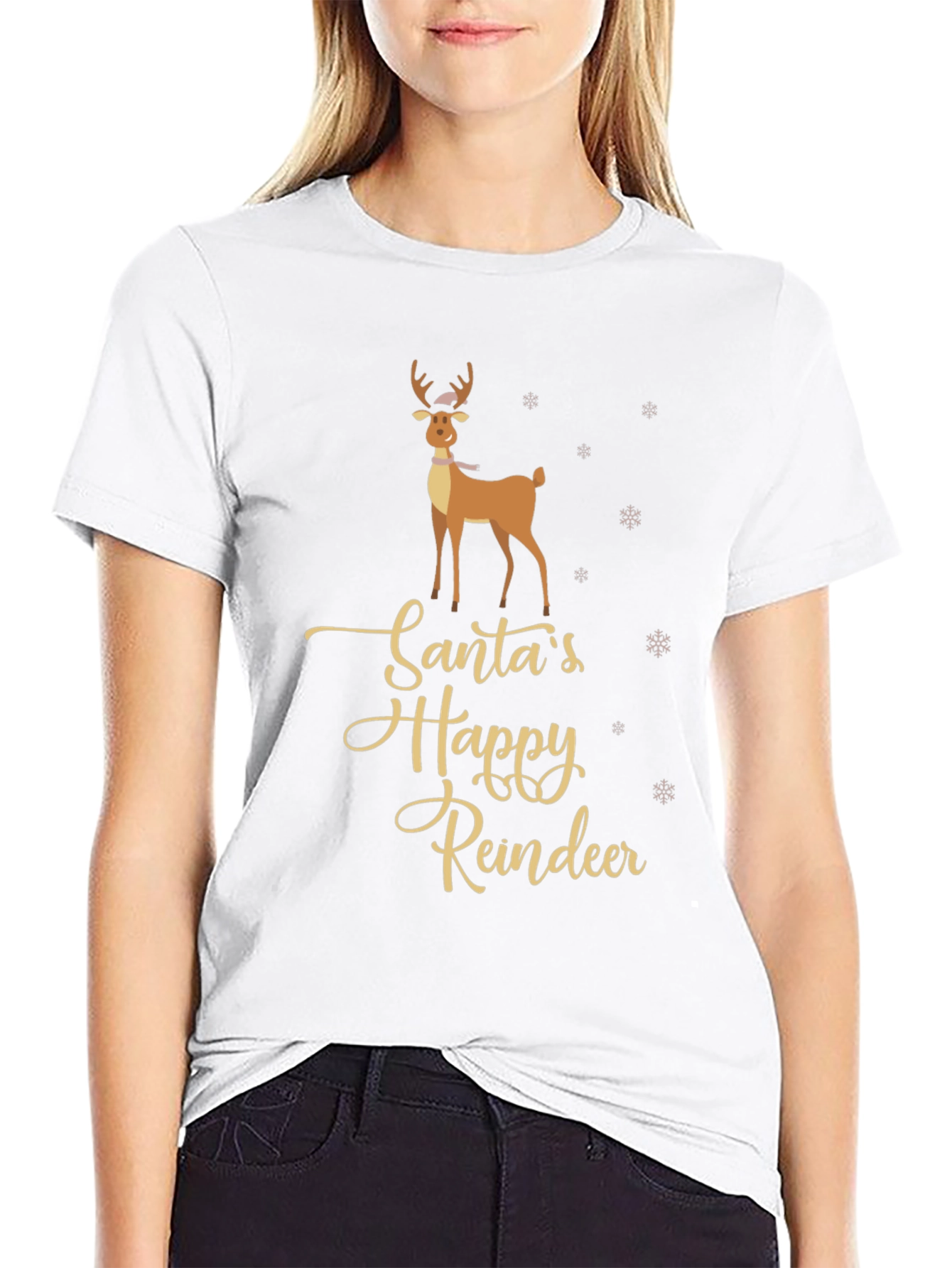 Santas Happy Reindeer Graphic T-Shirt