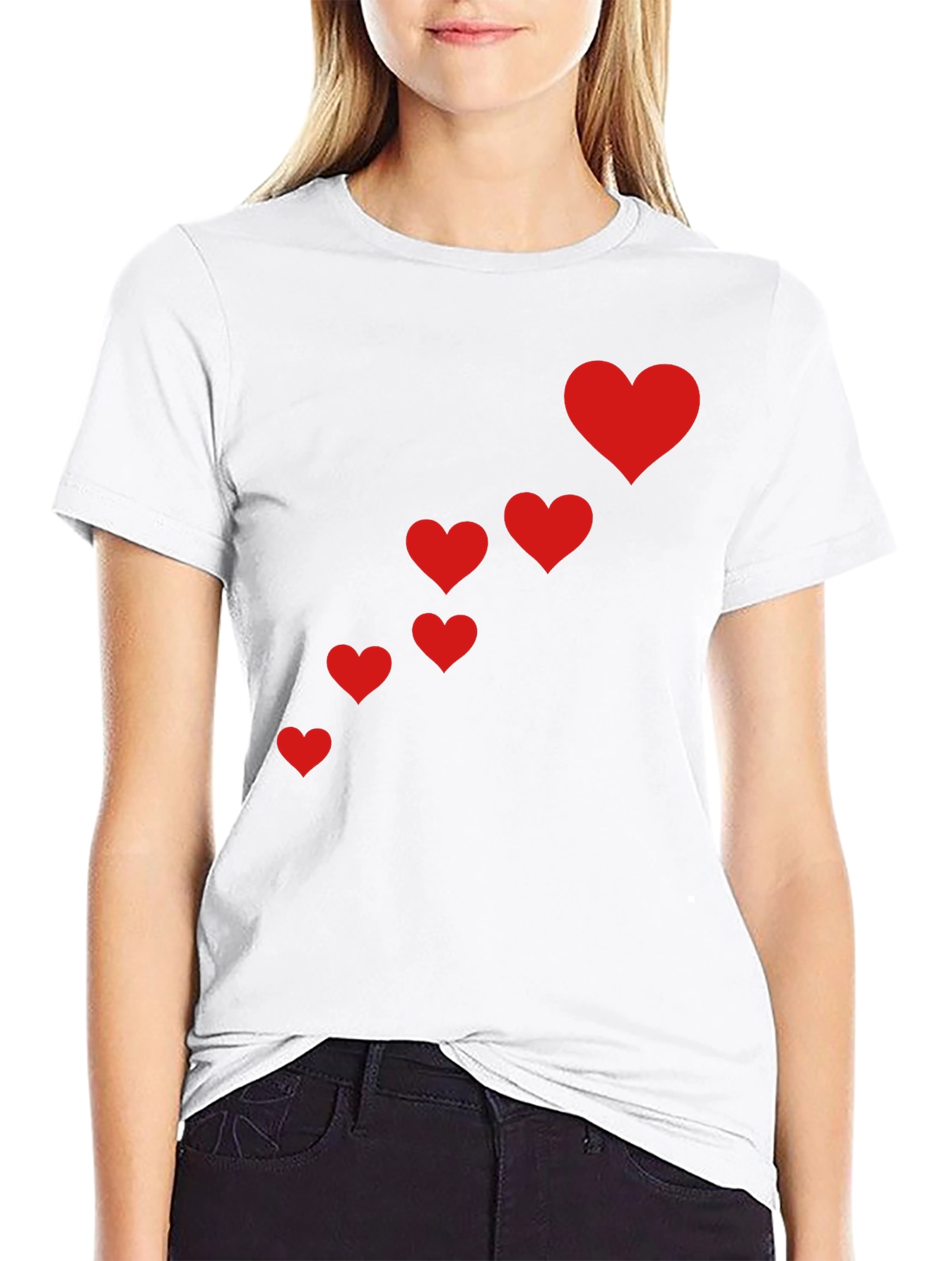 Black T-Shirt with Red Heart Cascade Design