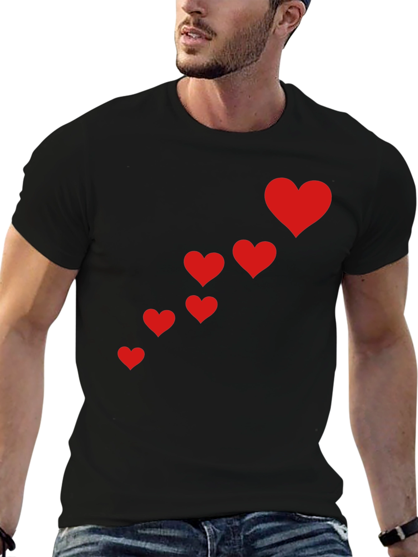 Black T-Shirt with Red Heart Cascade Design