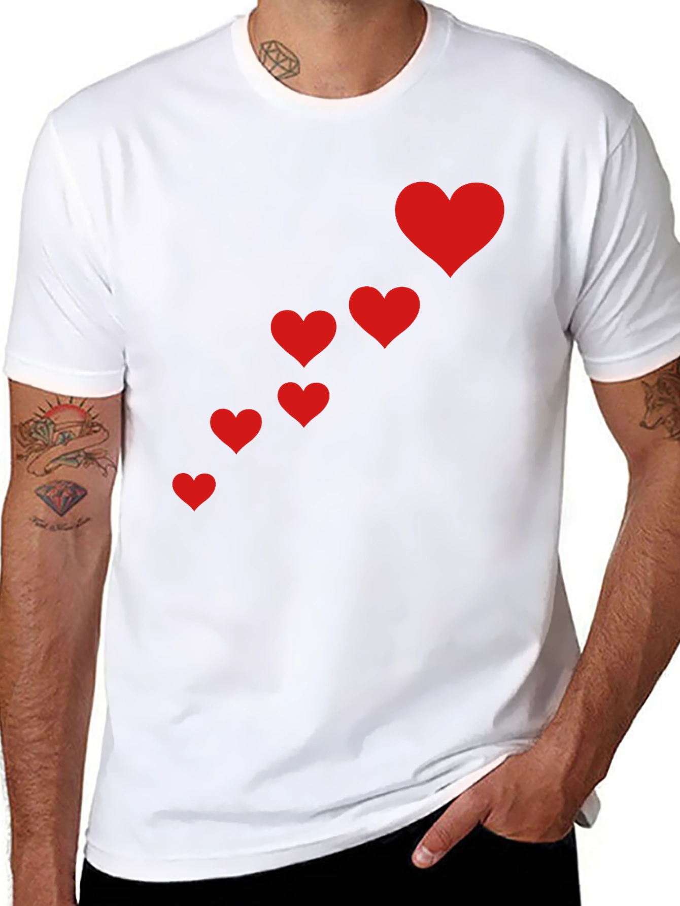 Black T-Shirt with Red Heart Cascade Design