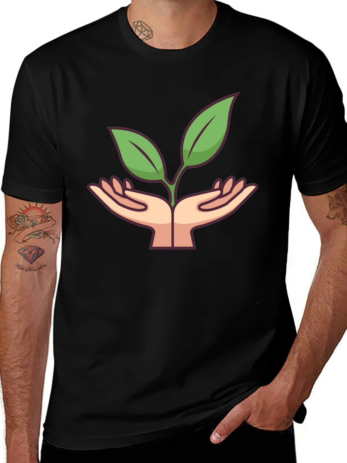 Eco Hands Graphic Tee - Black Cotton Shirt