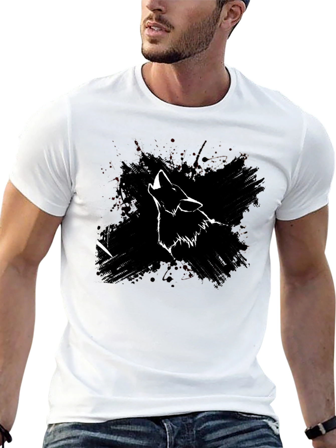 Wolf Howl Graphic Print Black T-Shirt