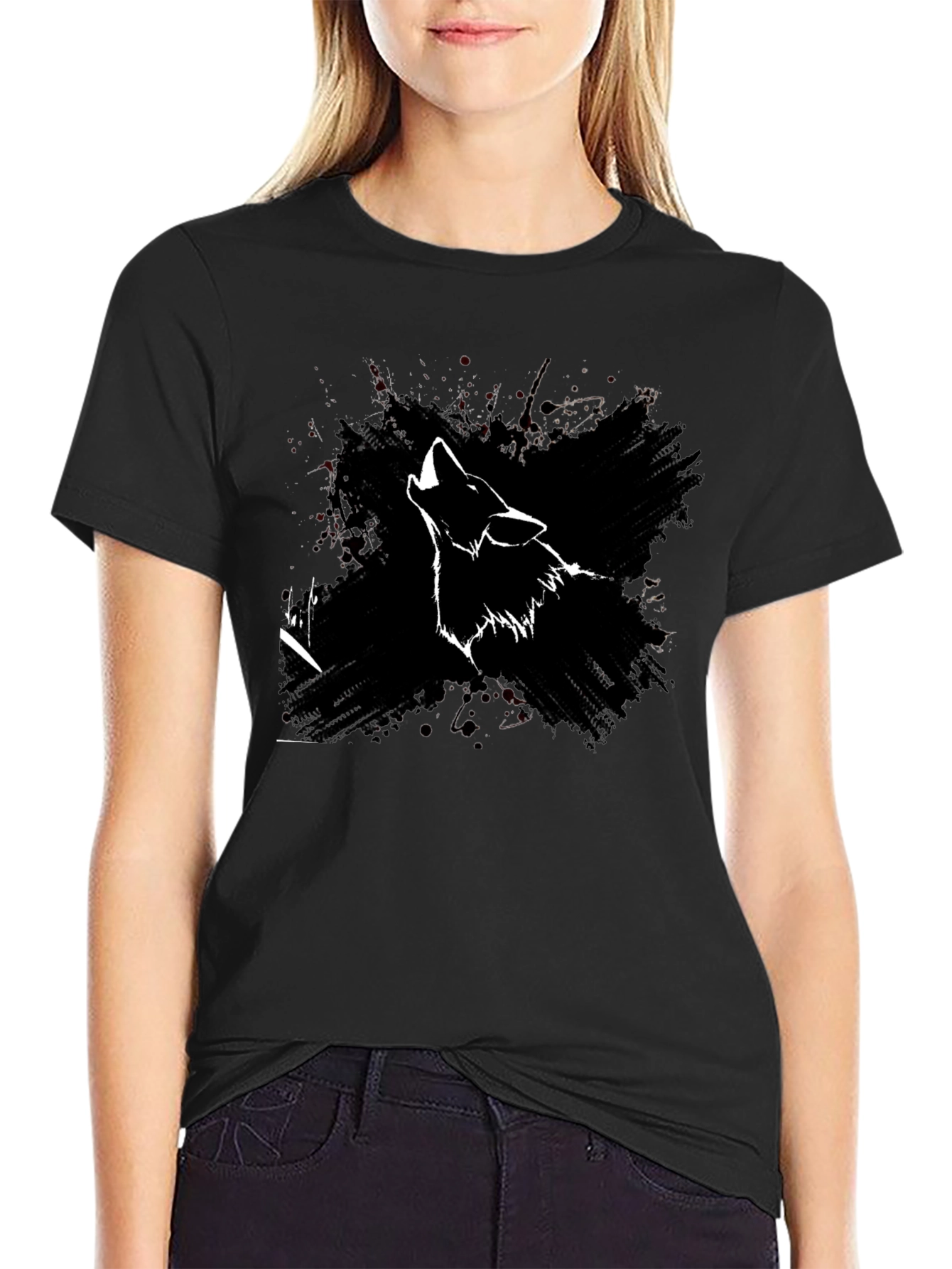 Wolf Howl Graphic Print Black T-Shirt