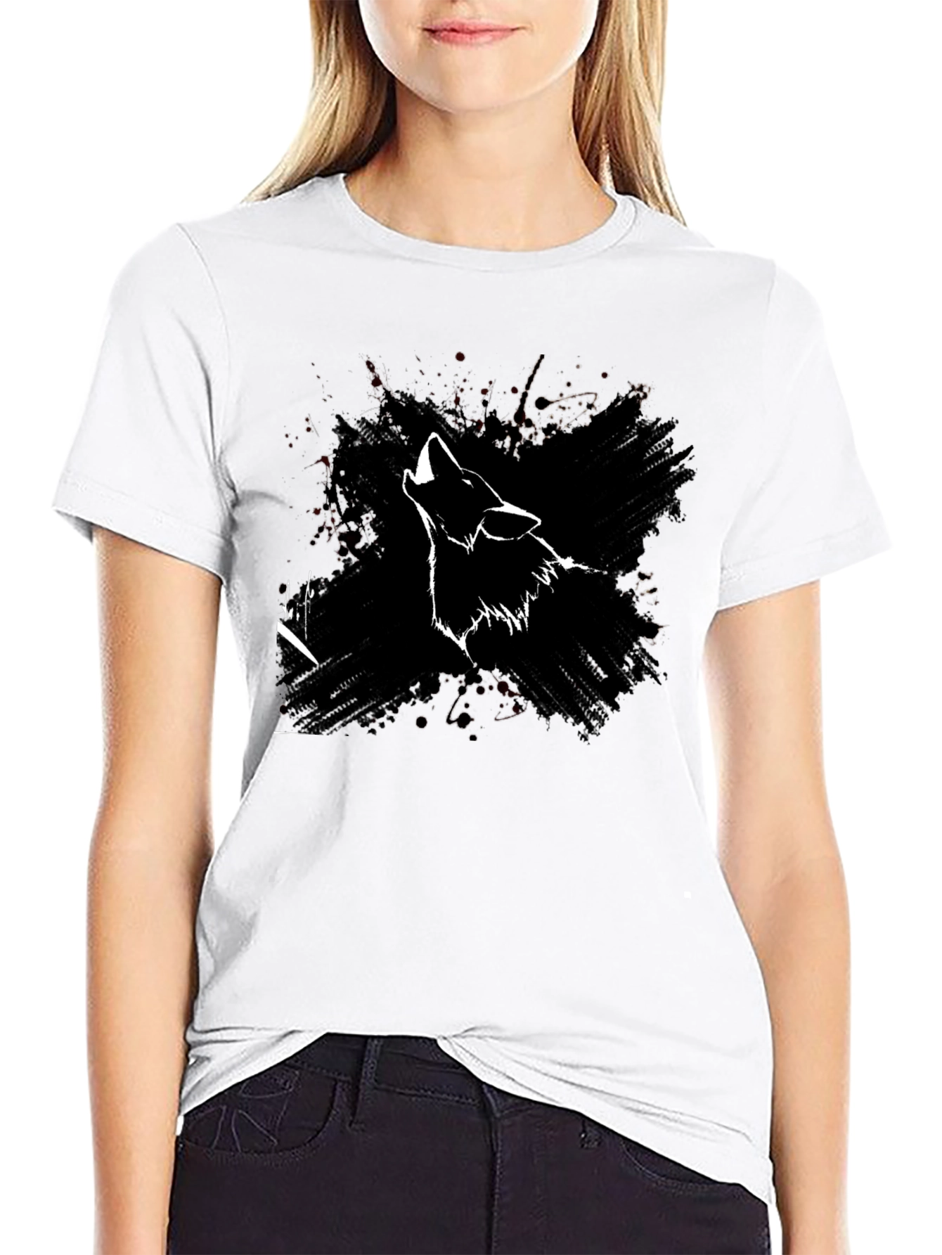 Wolf Howl Graphic Print Black T-Shirt