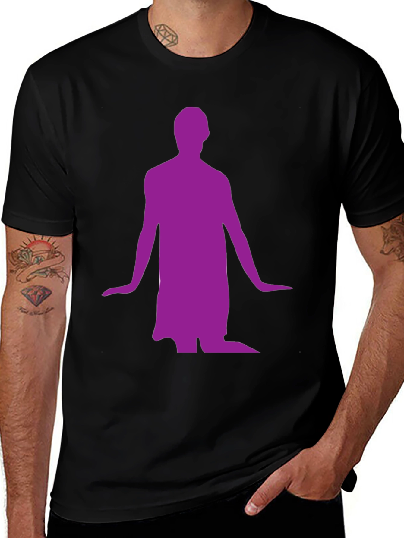 Mans Black T-Shirt with Purple Figure Graphic