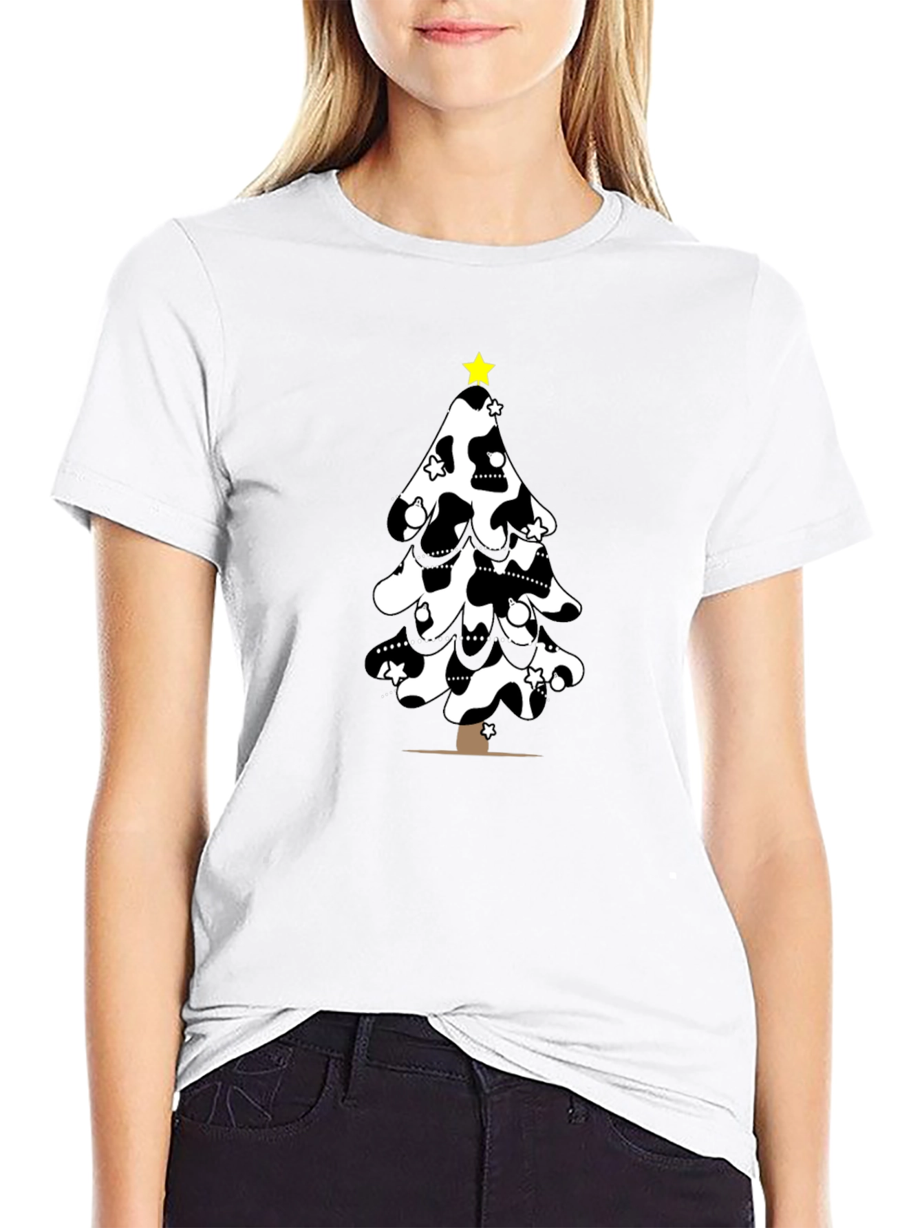 Festive Cow Print Christmas Tree T-Shirt
