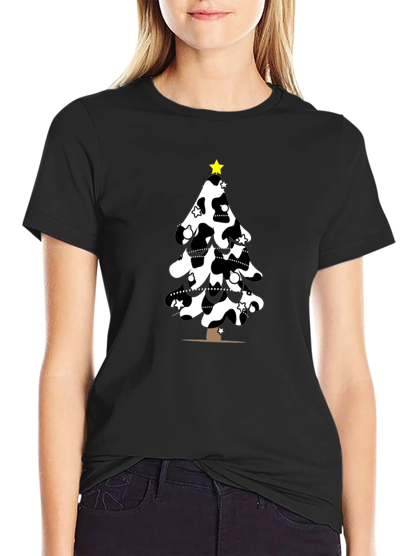 Festive Cow Print Christmas Tree T-Shirt