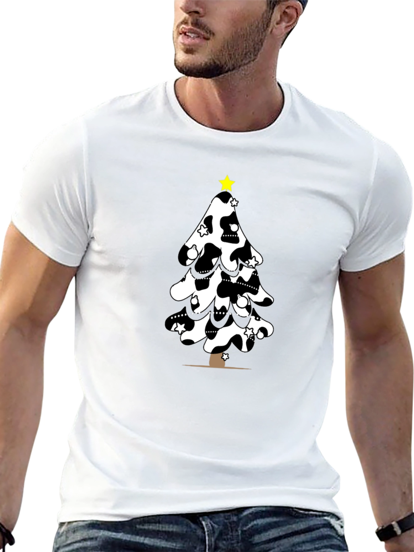 Festive Cow Print Christmas Tree T-Shirt
