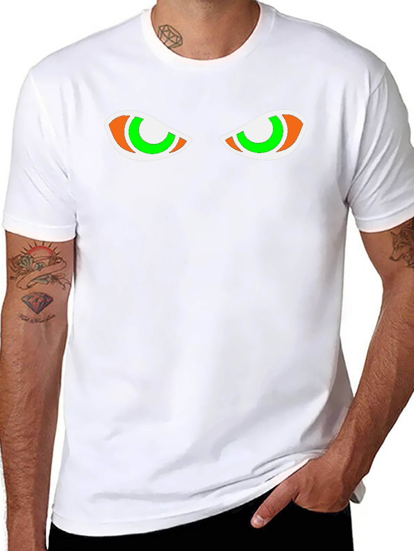 Mens Black Graphic Tee - Spooky Eyes Design