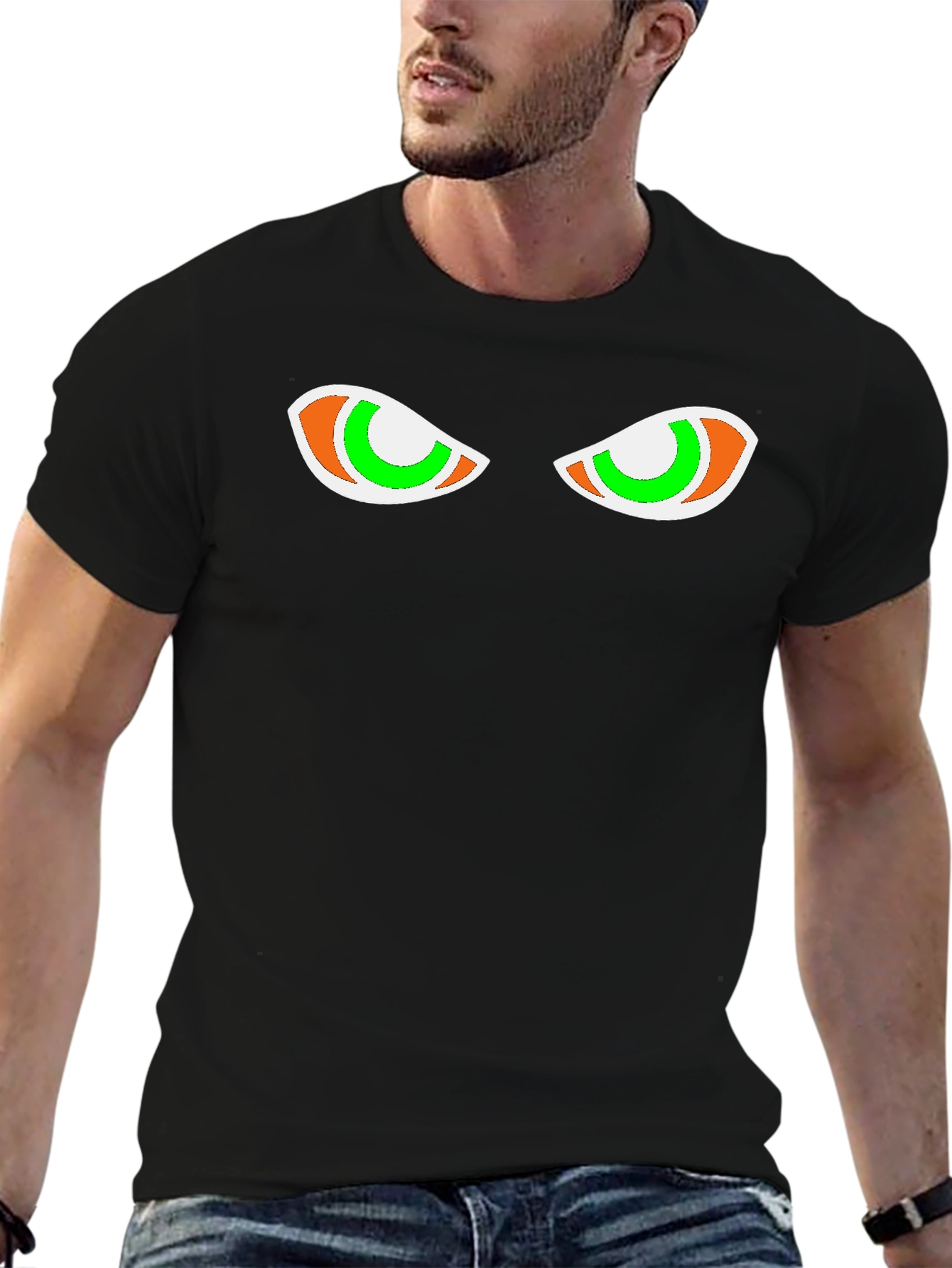 Mens Black Graphic Tee - Spooky Eyes Design
