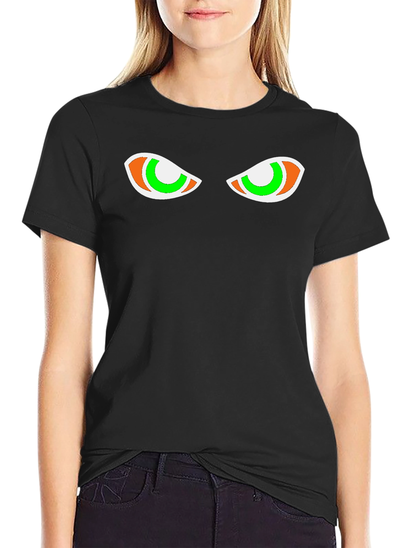 Mens Black Graphic Tee - Spooky Eyes Design