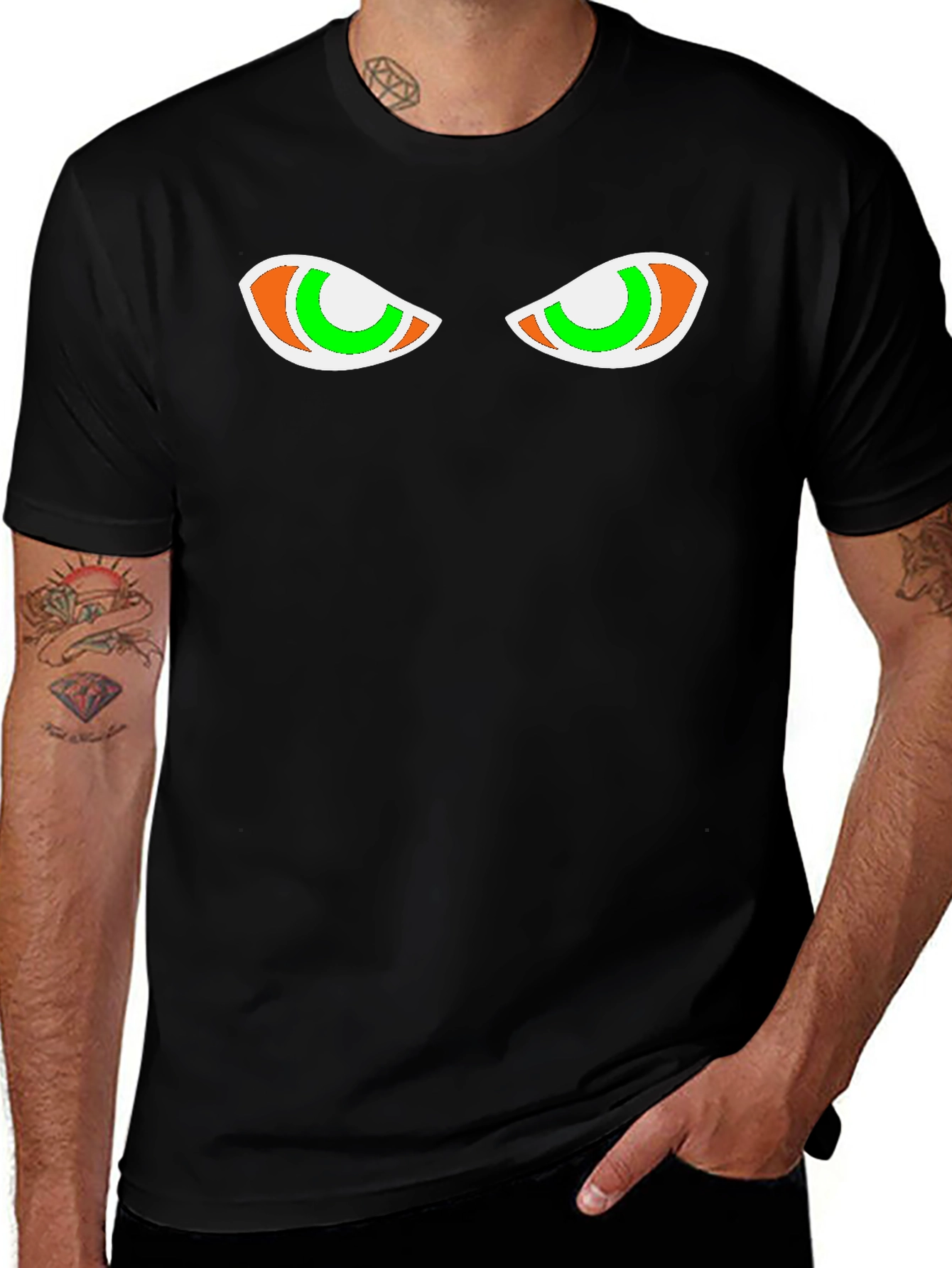 Mens Black Graphic Tee - Spooky Eyes Design