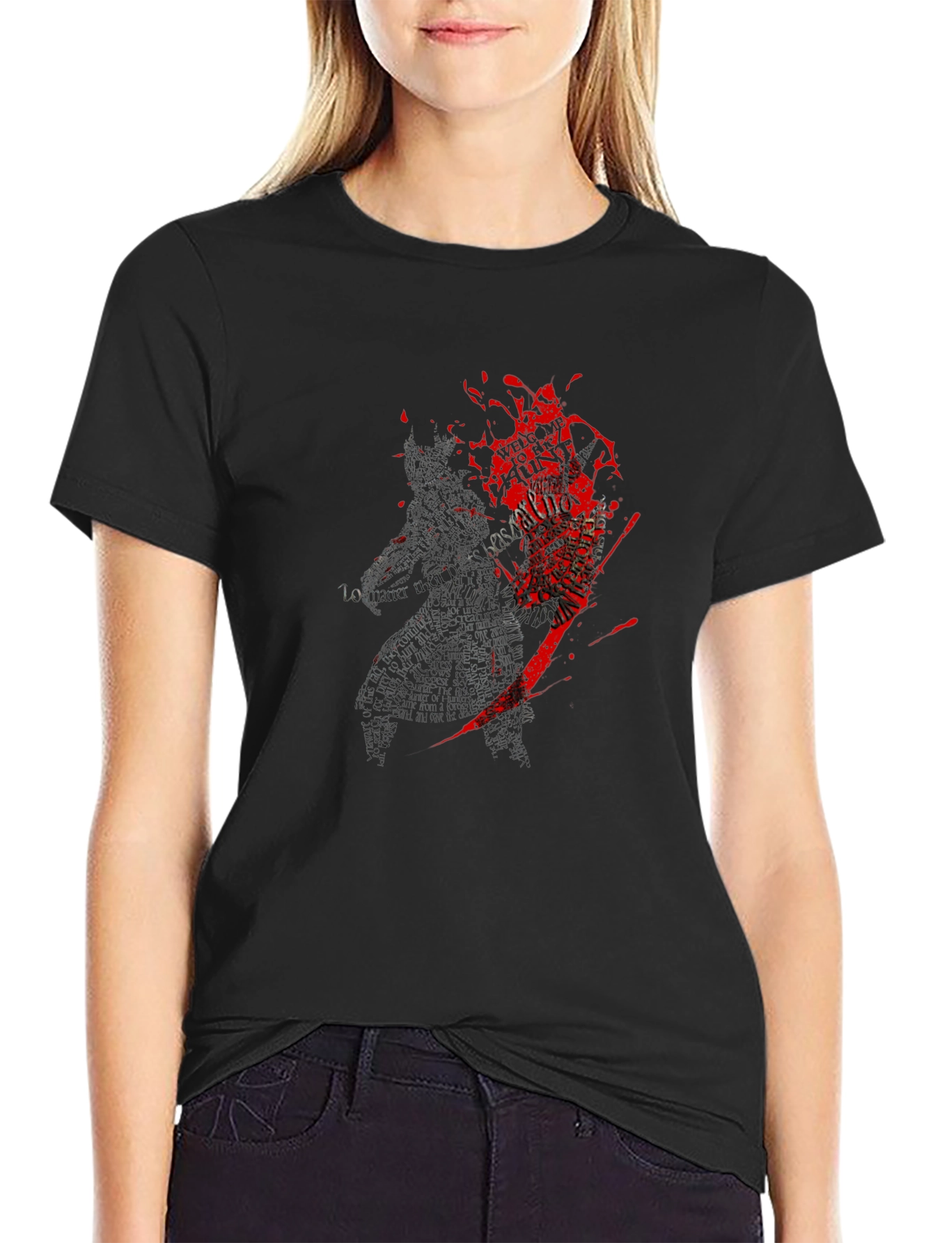 Graphic Print Crew Neck T-Shirt - Dark