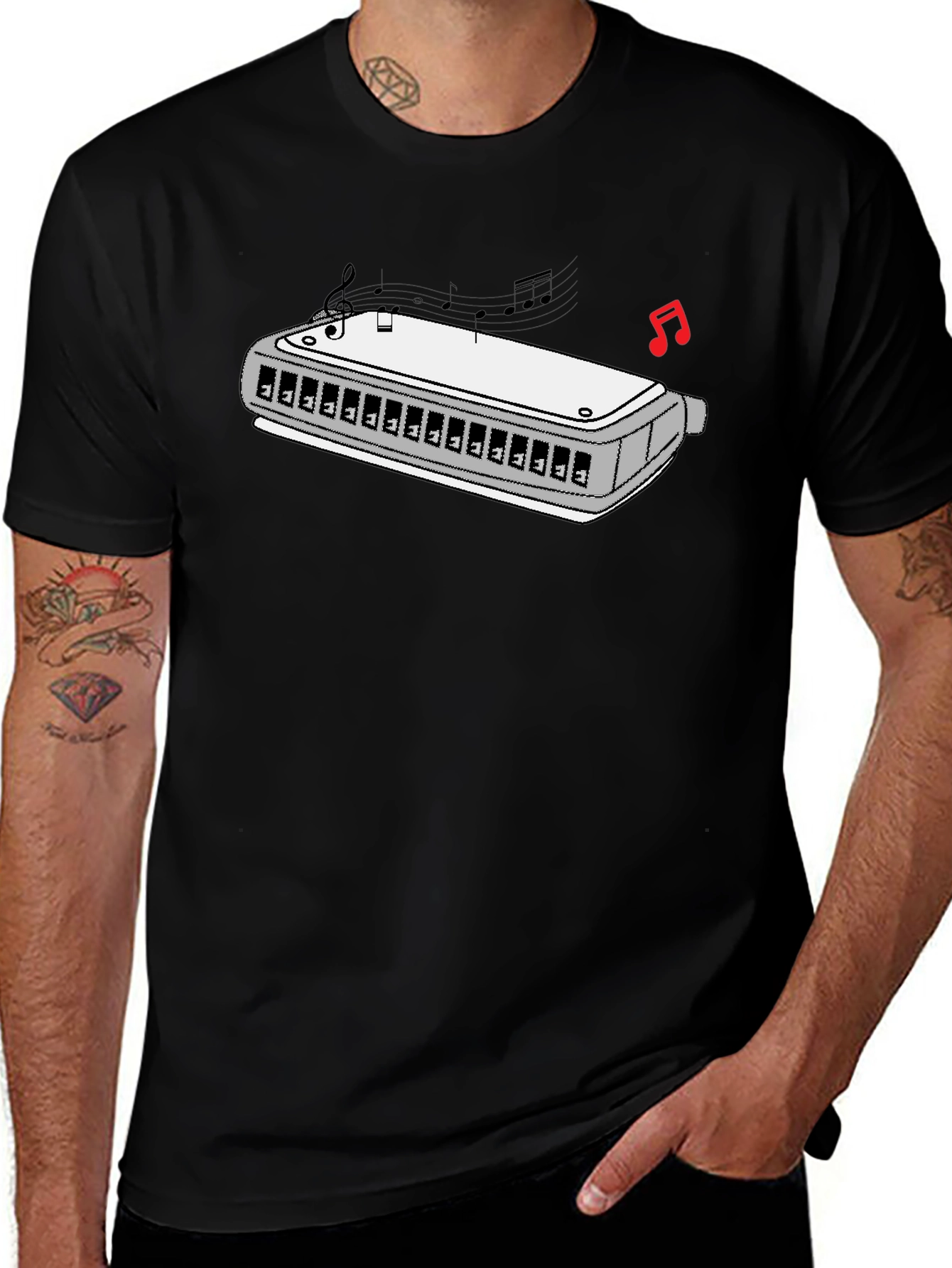 Harmonica Music T-Shirt - Black