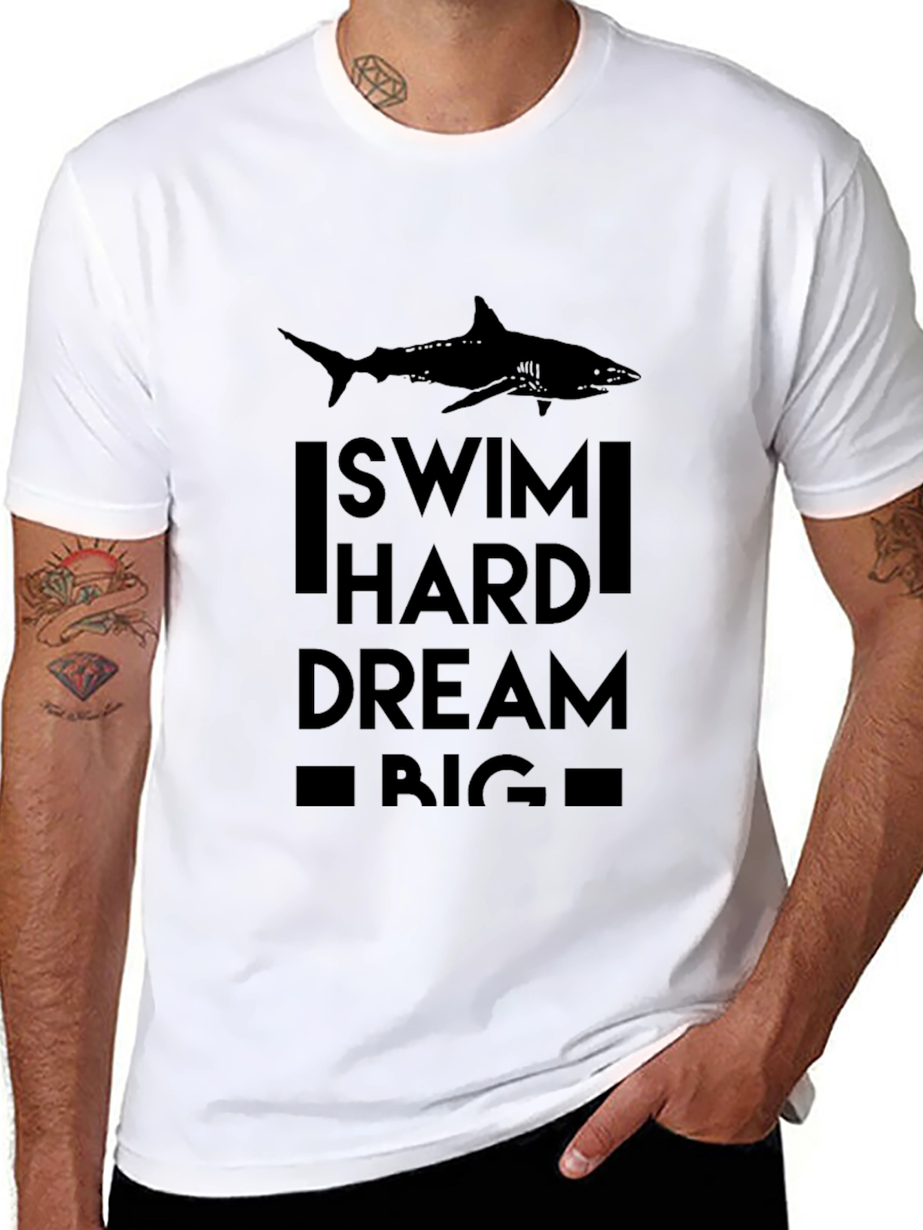 Swim Hard Dream Big Shark Graphic Tee