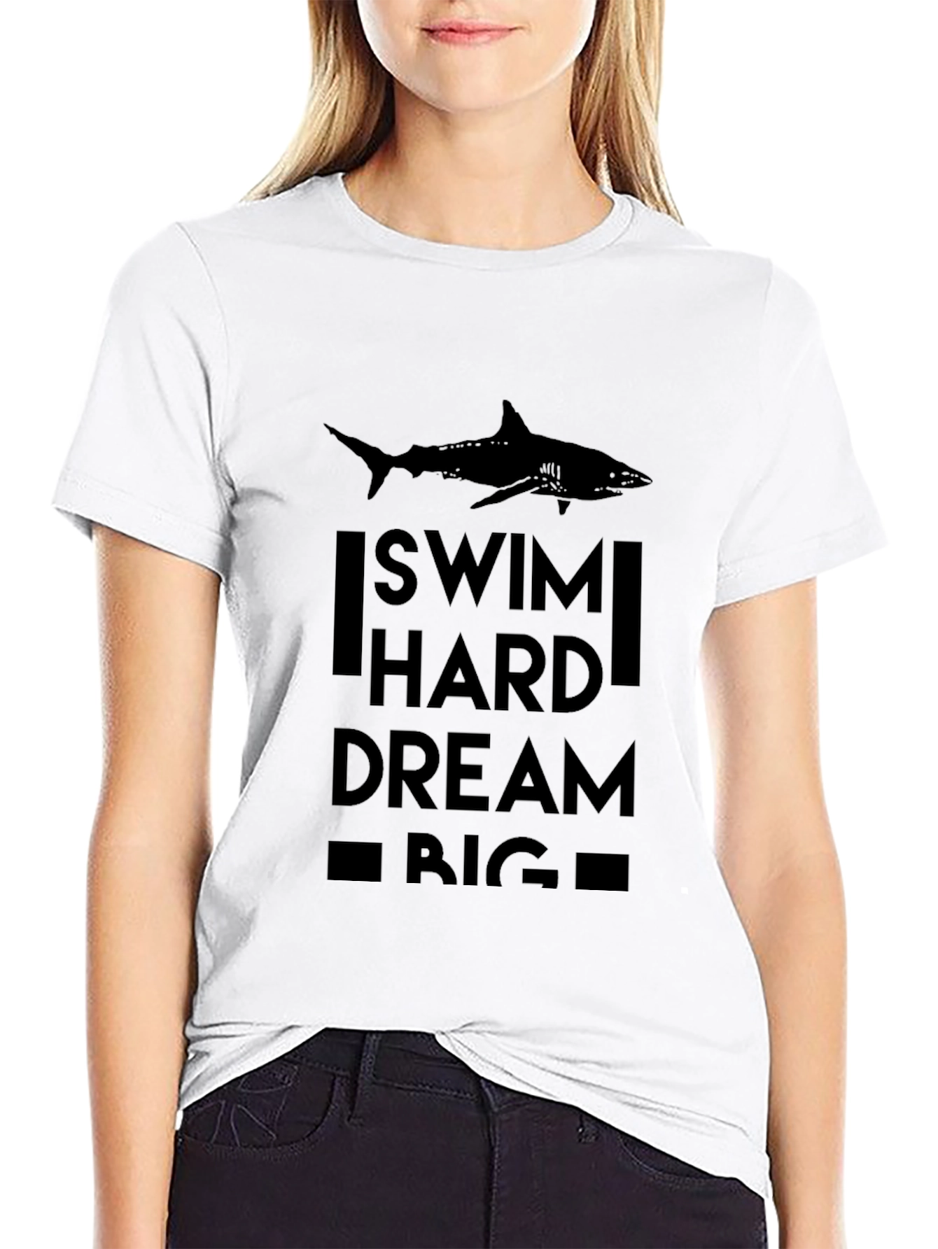 Swim Hard Dream Big Shark Graphic Tee