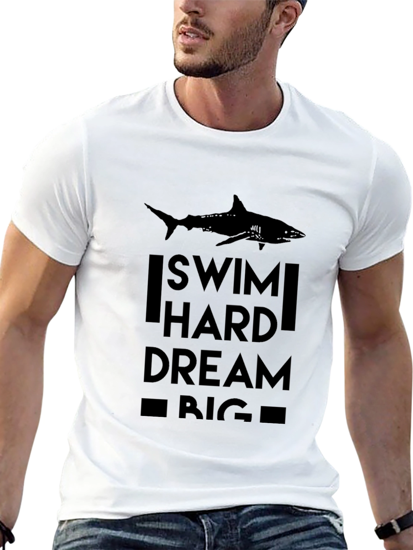 Swim Hard Dream Big Shark Graphic Tee