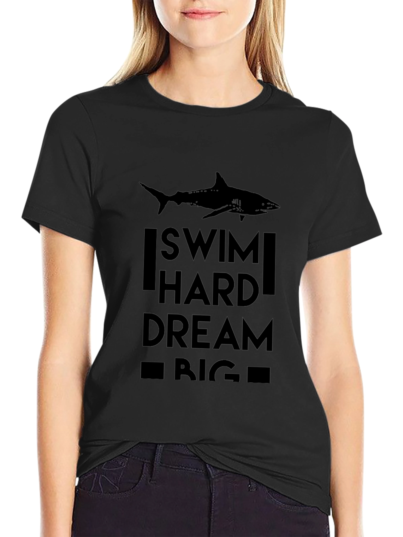 Swim Hard Dream Big Shark Graphic Tee