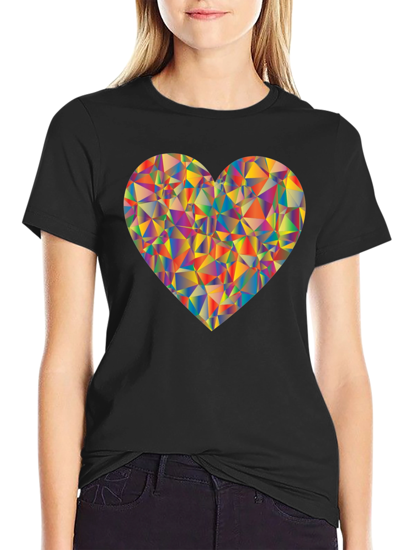 Geometric Heart Graphic Black T-Shirt