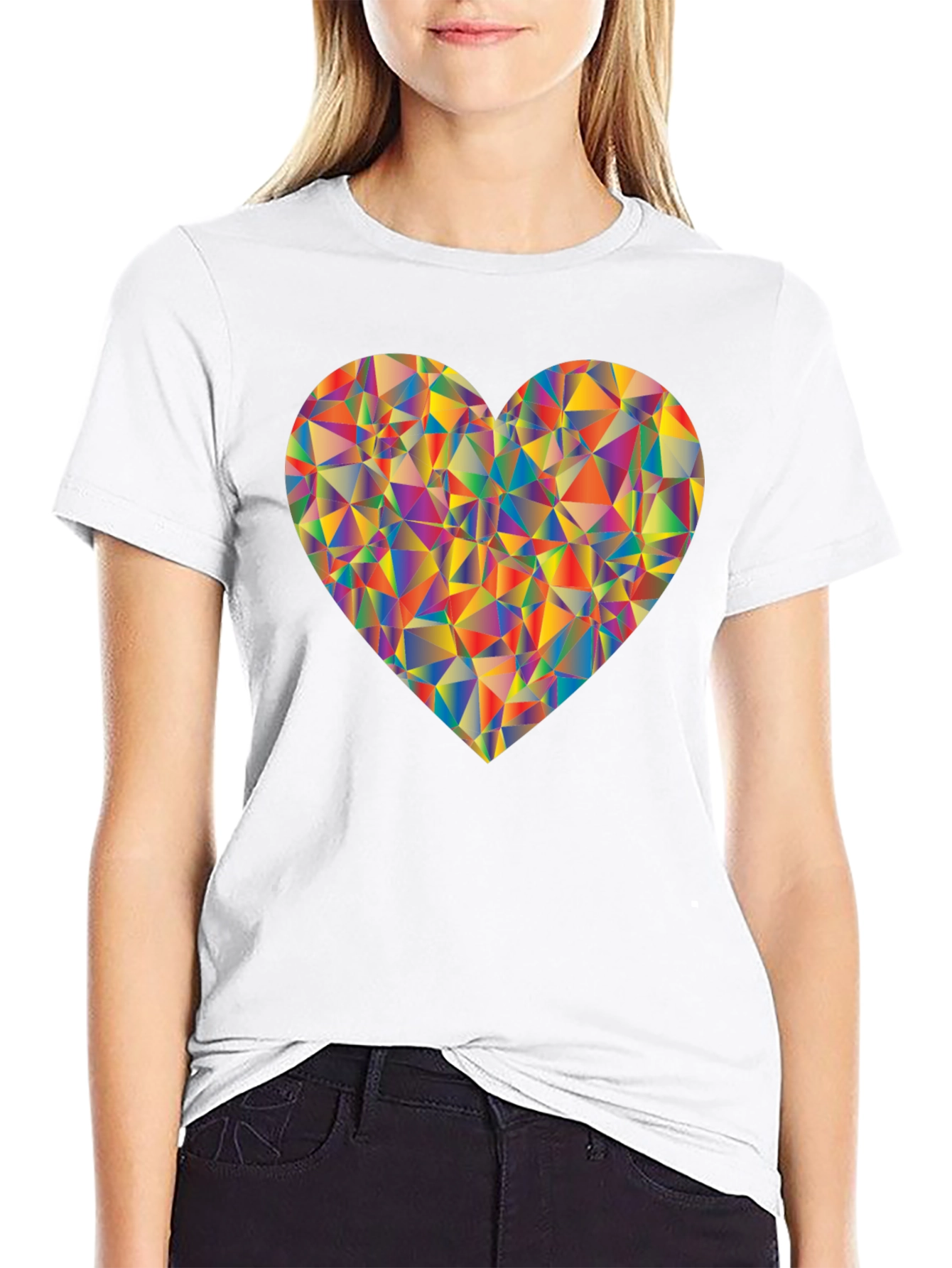 Geometric Heart Graphic Black T-Shirt