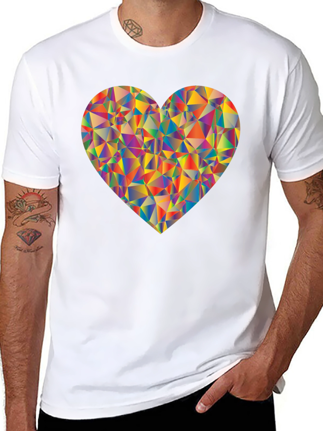 Geometric Heart Graphic Black T-Shirt