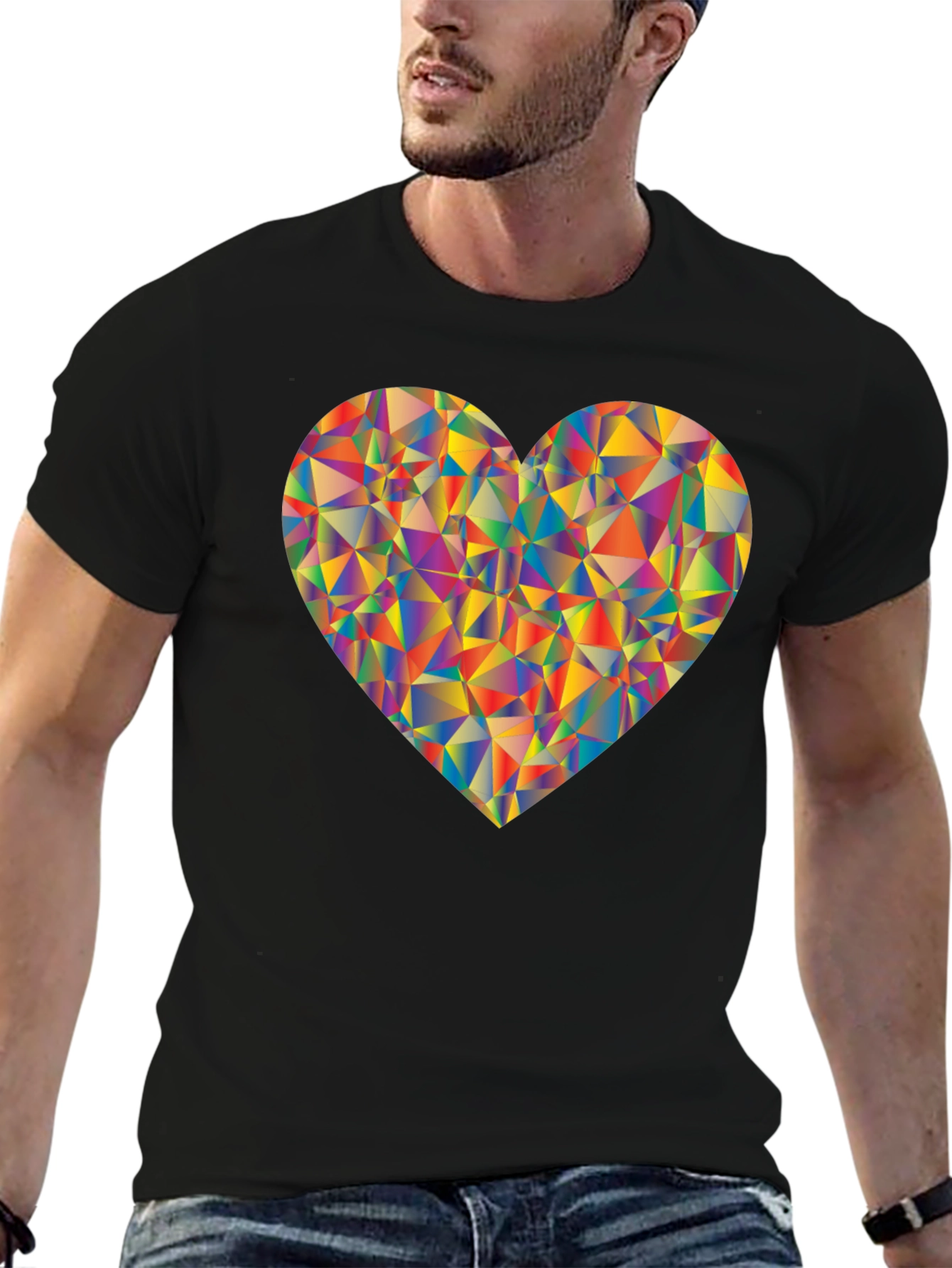 Geometric Heart Graphic Black T-Shirt