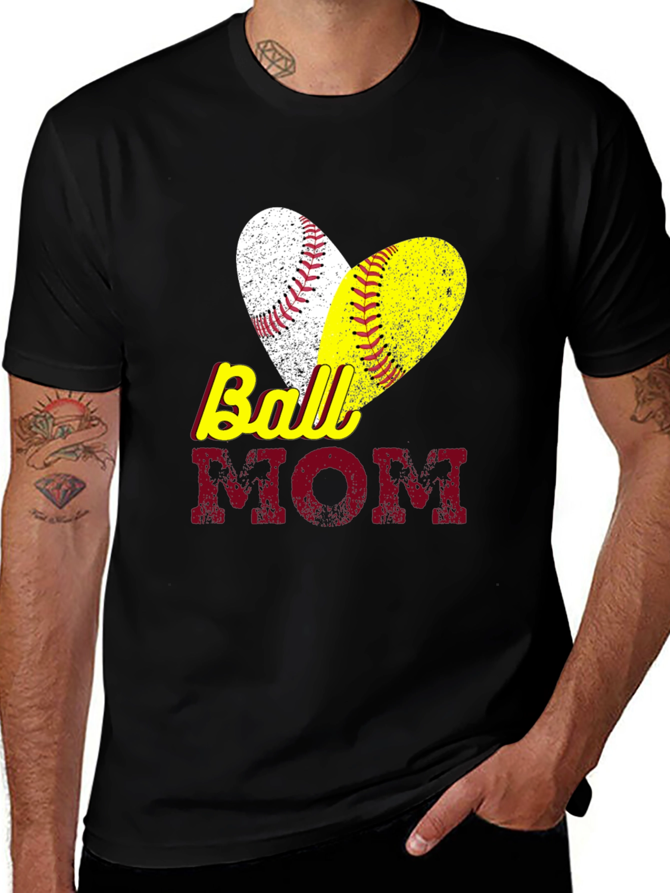 Ball Mom T-Shirt Baseball Softball Heart Graphic Tee
