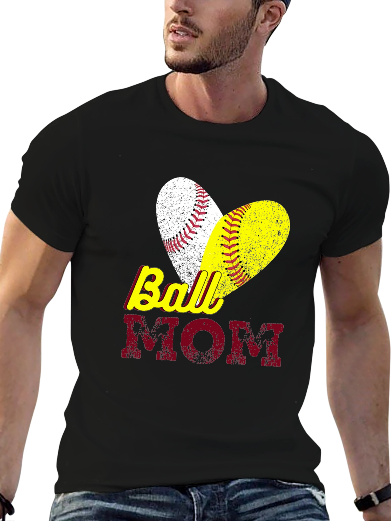 Ball Mom T-Shirt Baseball Softball Heart Graphic Tee
