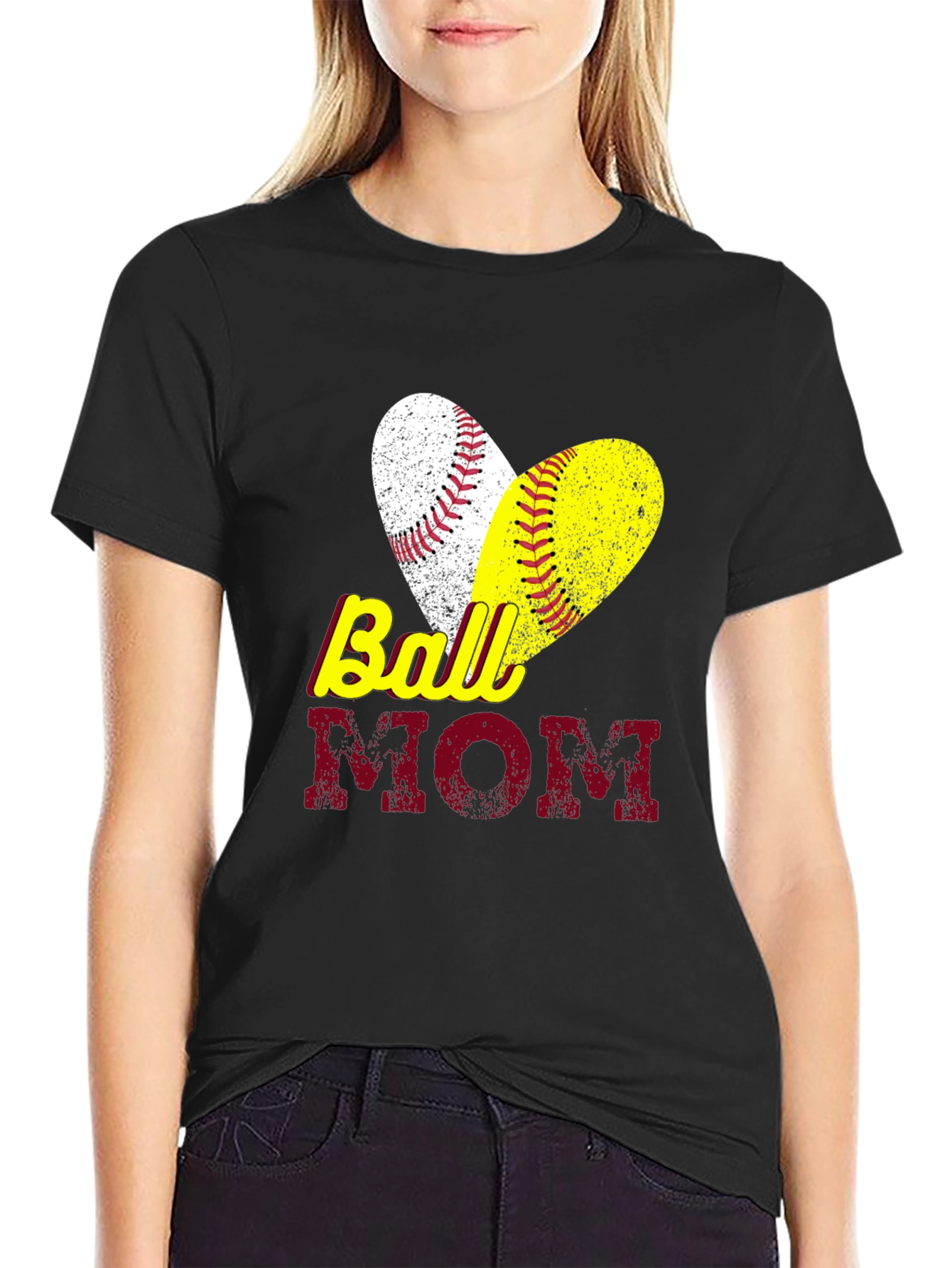 Ball Mom T-Shirt Baseball Softball Heart Graphic Tee