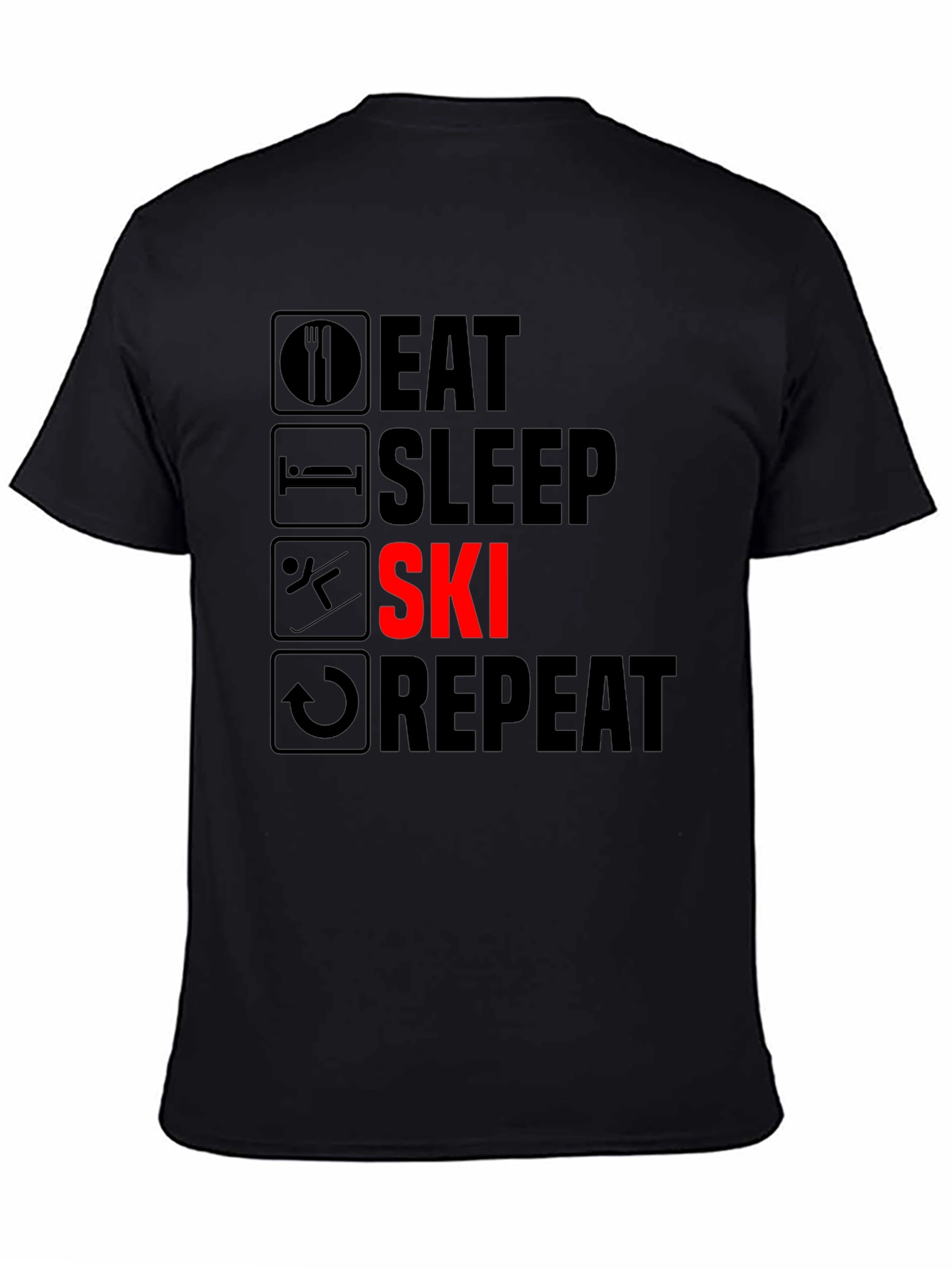 Eat Sleep Ski Repeat T-Shirt - Black Graphic Tee