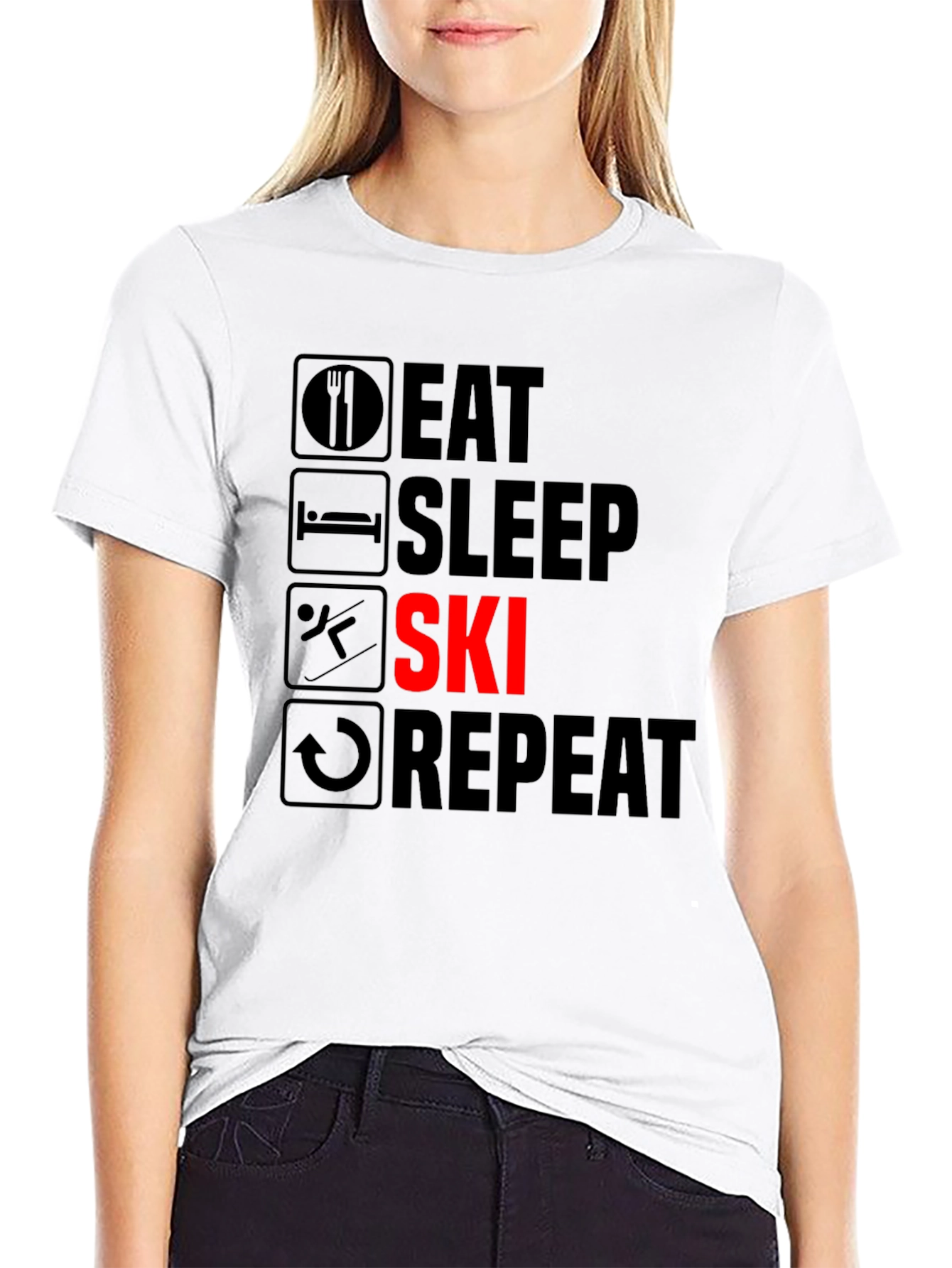 Eat Sleep Ski Repeat T-Shirt - Black Graphic Tee