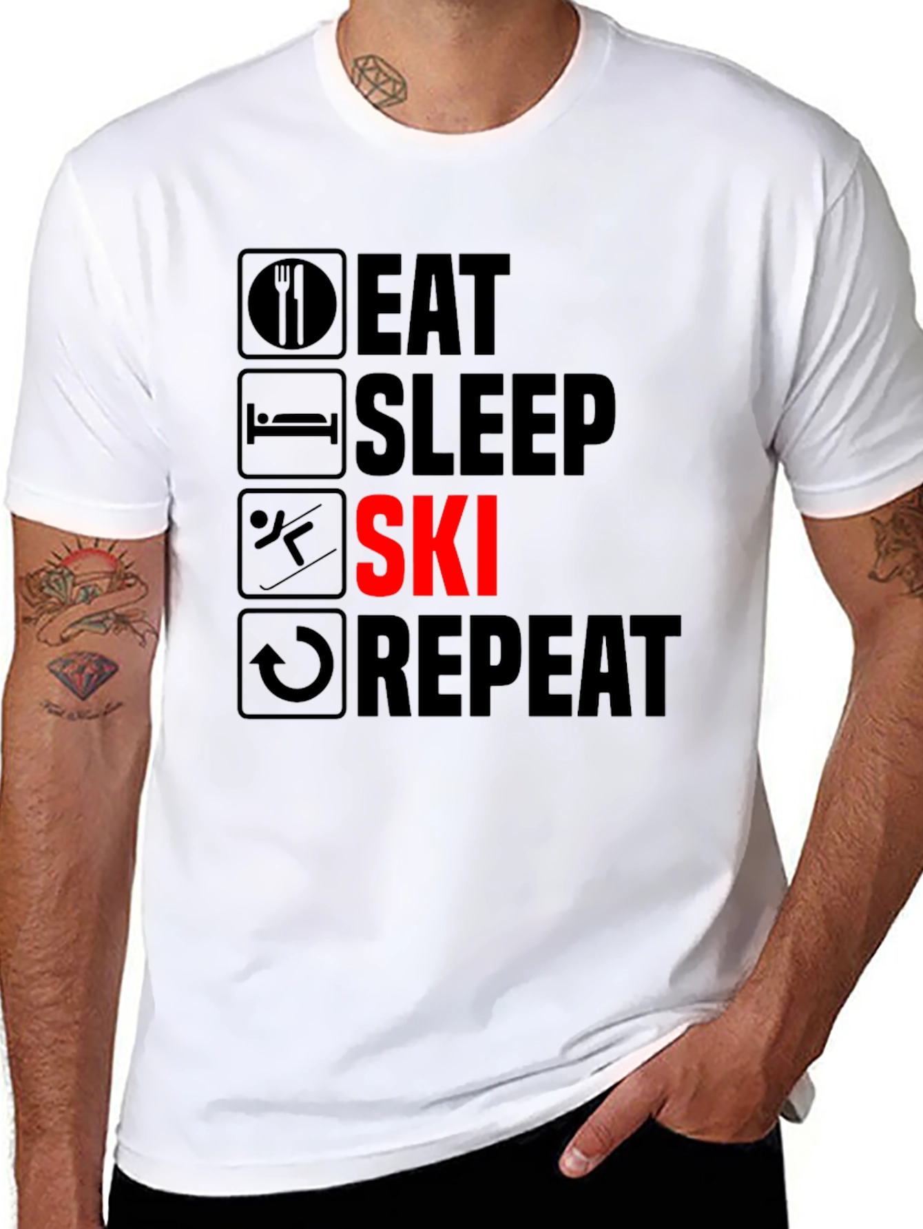 Eat Sleep Ski Repeat T-Shirt - Black Graphic Tee